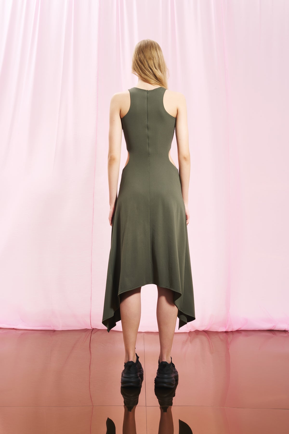 Khaki Cut-out Midi Dress 17276