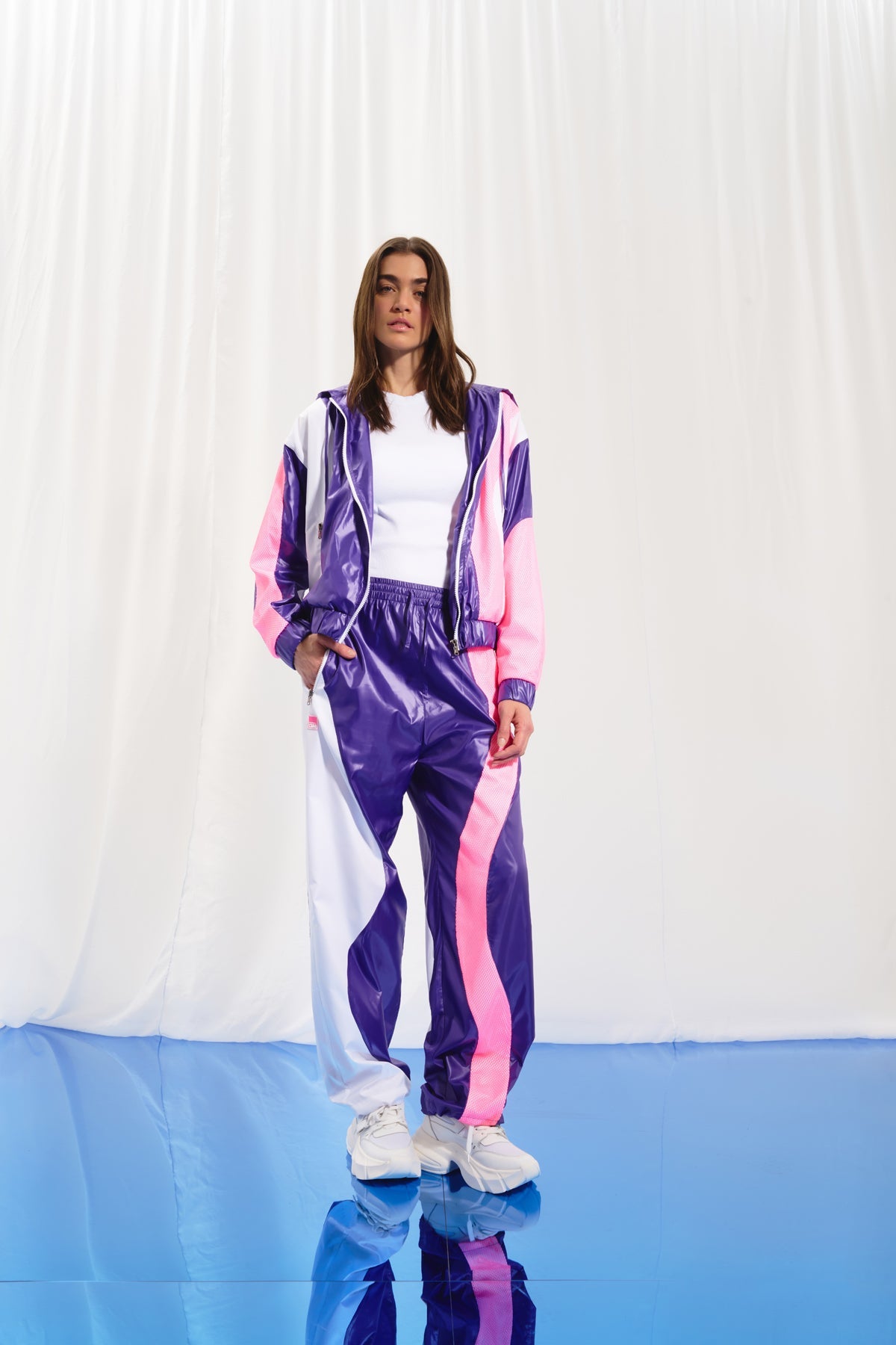 Purple White Hooded Zip-up Jacket 17328