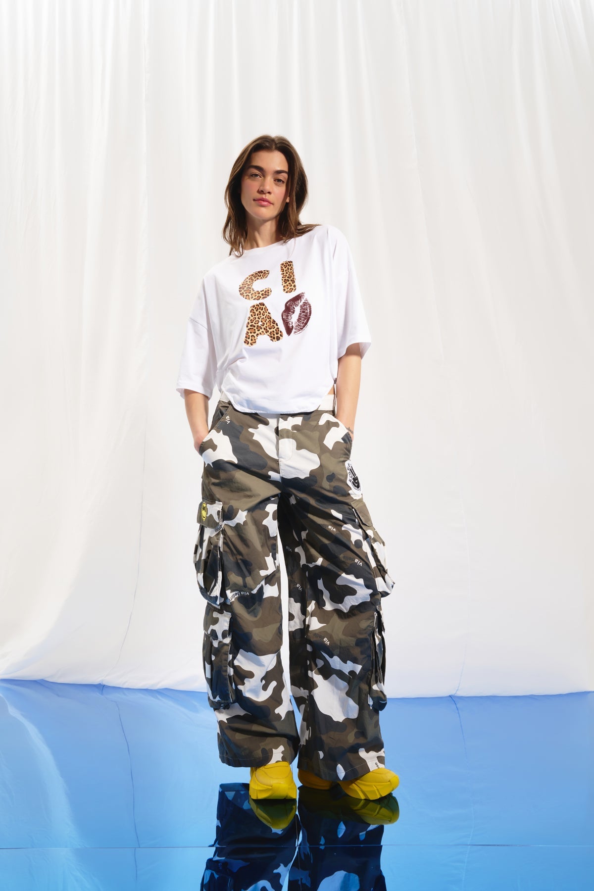 Khaki Camo Wide-leg Cargo Trousers 17364