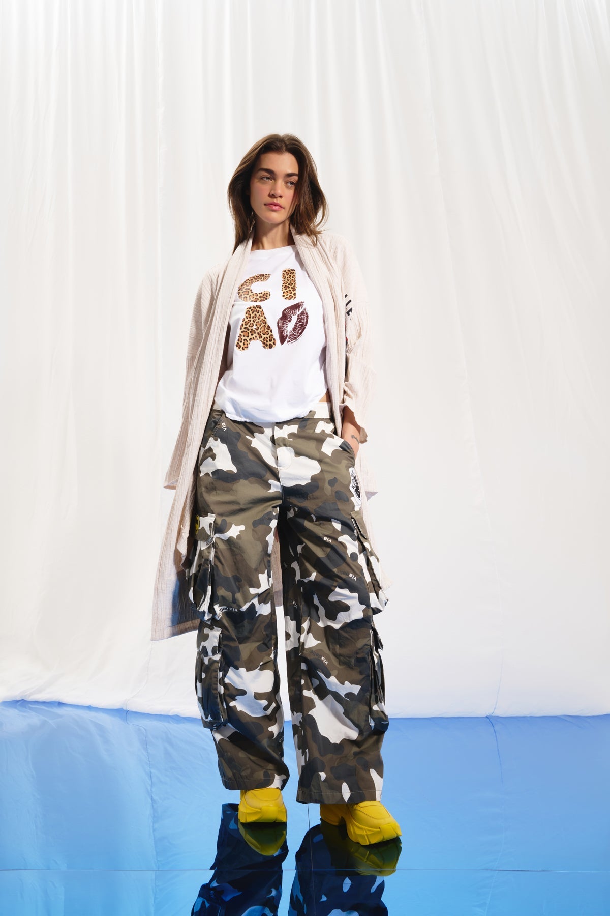 Khaki Camo Wide-leg Cargo Trousers 17364