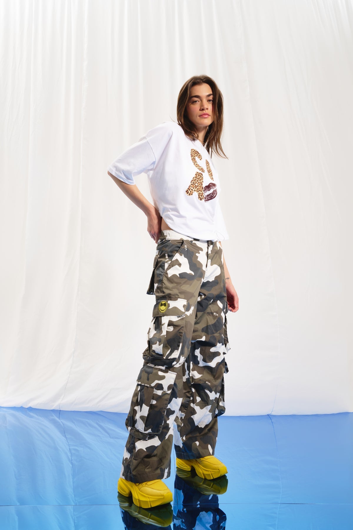 Khaki Camo Wide-leg Cargo Trousers 17364