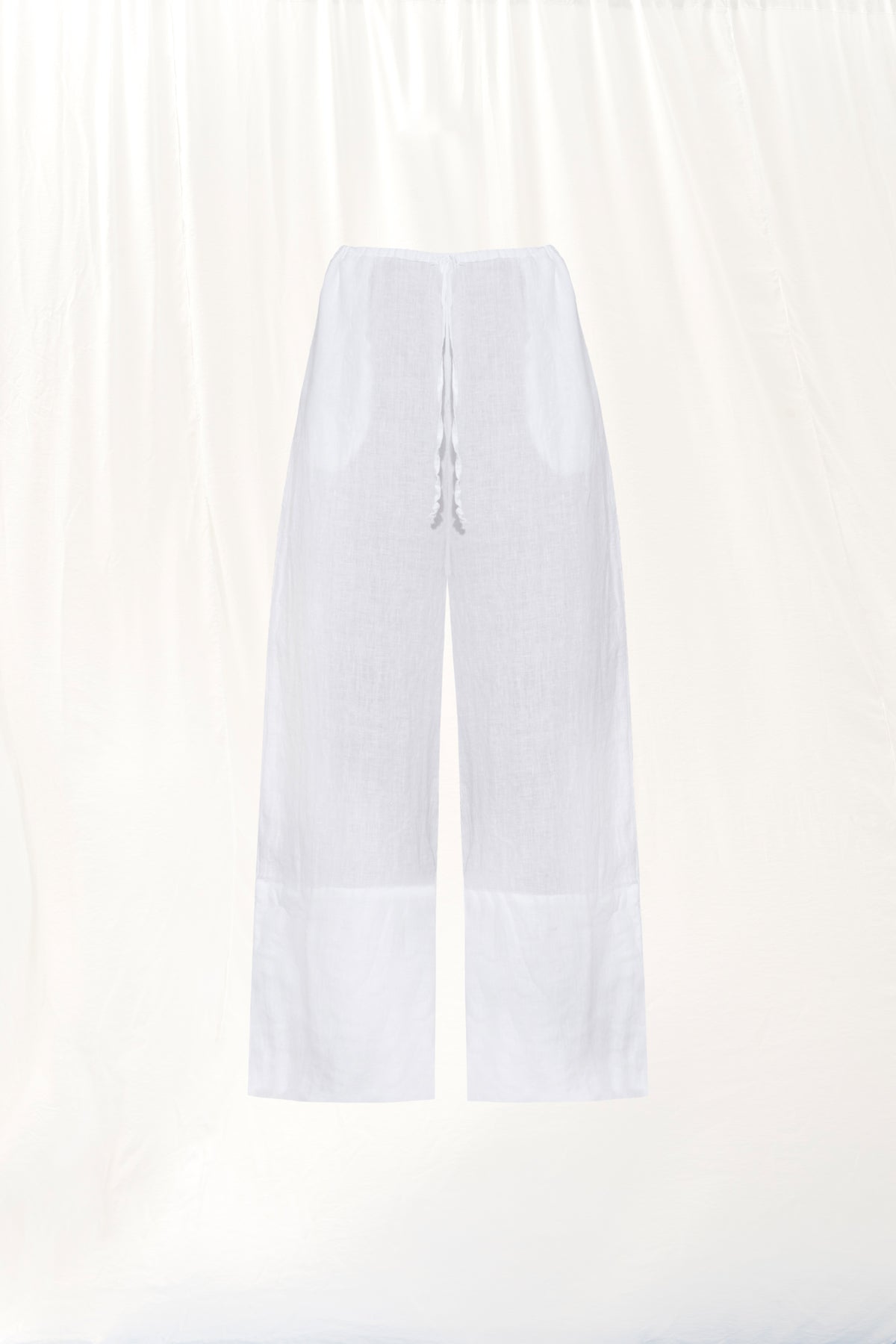 White Linen Wide-leg Trousers 17369