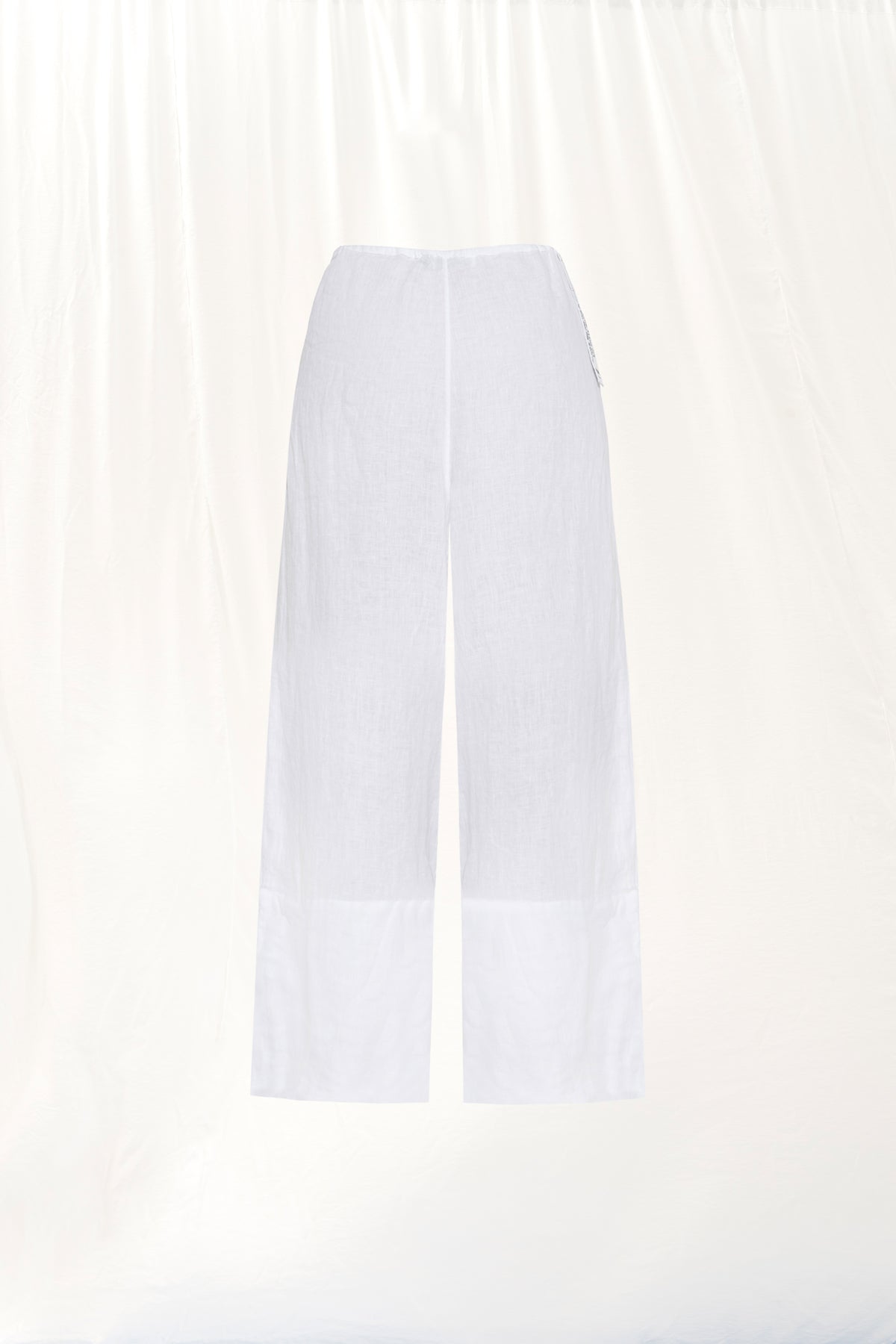 White Linen Wide-leg Trousers 17369