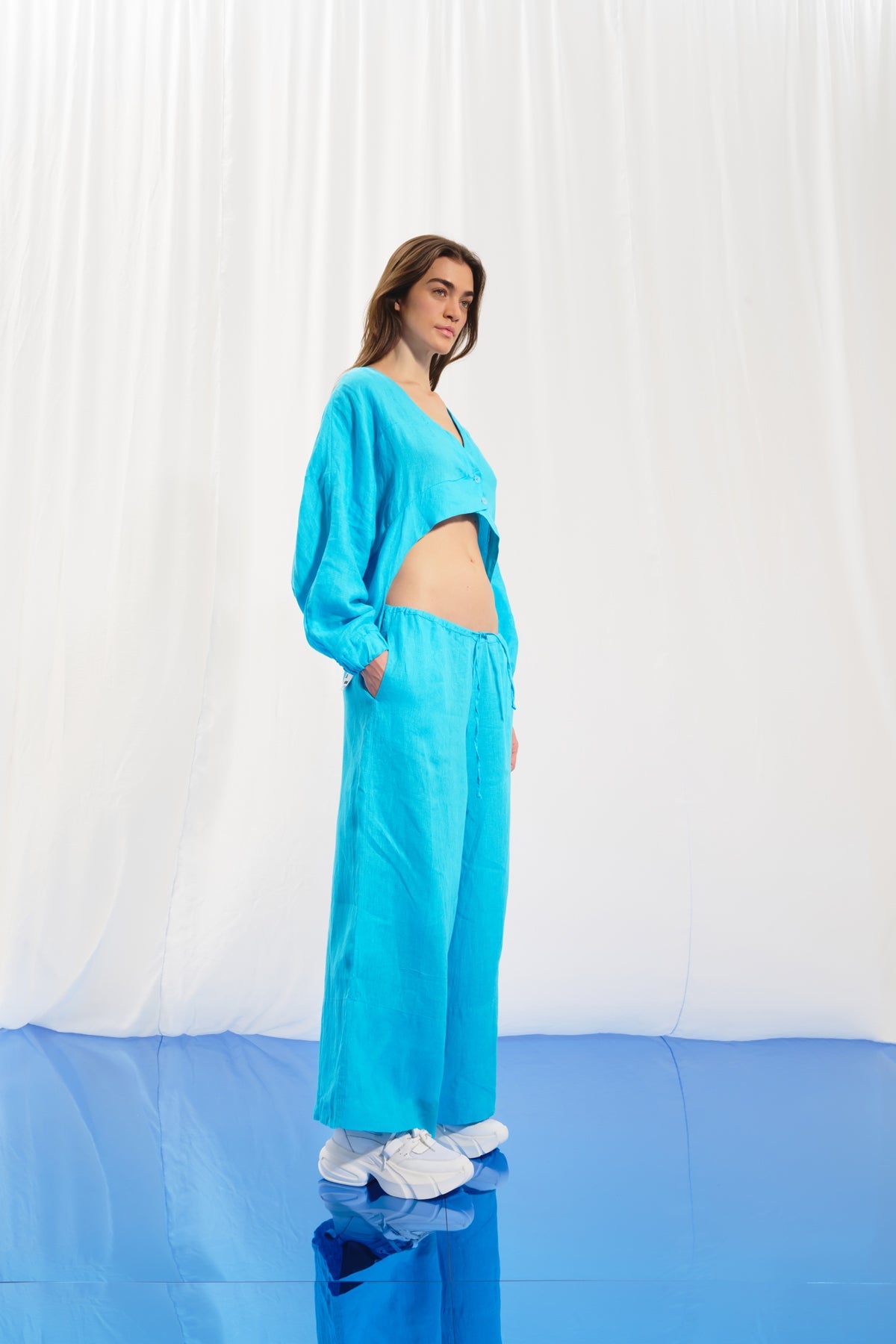 Light Blue Linen Wide-leg Trousers 17369
