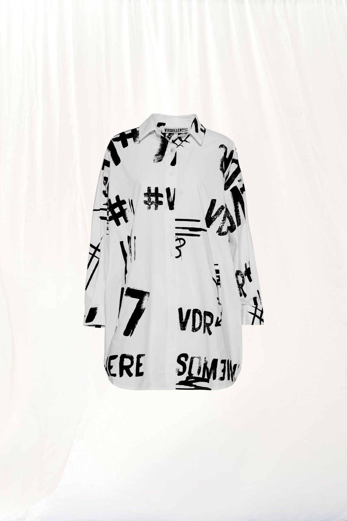 White Print Oversize Shirt 17378