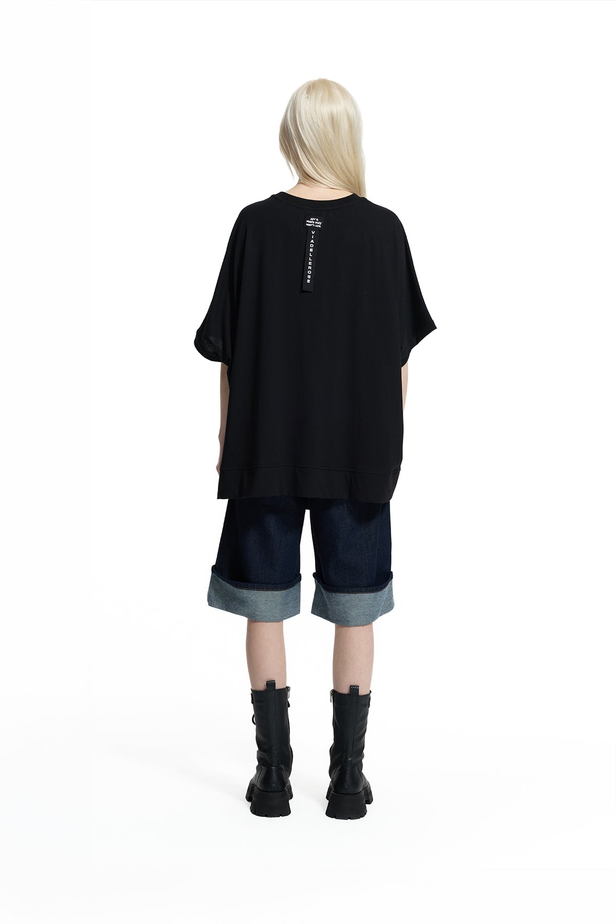 Black Asymmetric Zip Detail Oversize T-shirt 19015