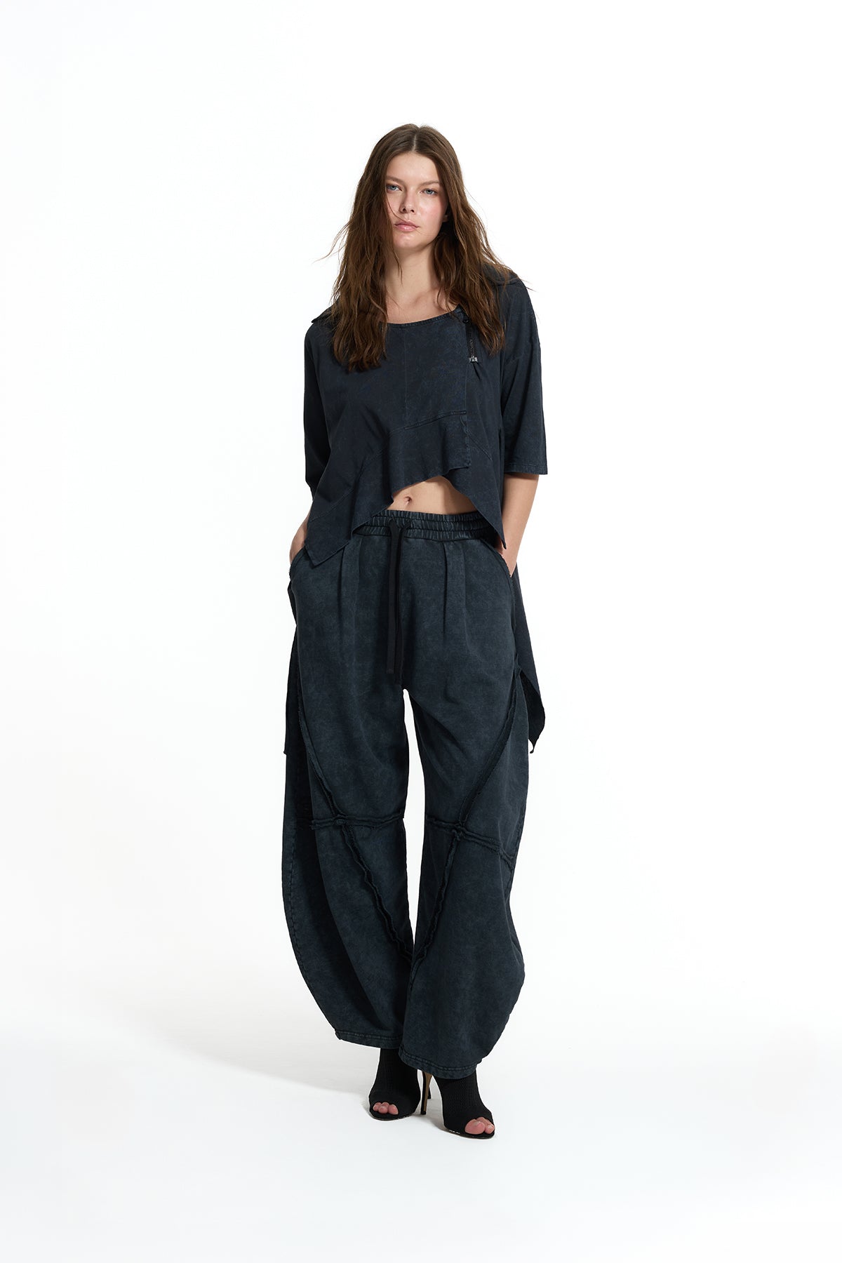Viadellerose Seam Detail Baggy Pants Black Off White Orange