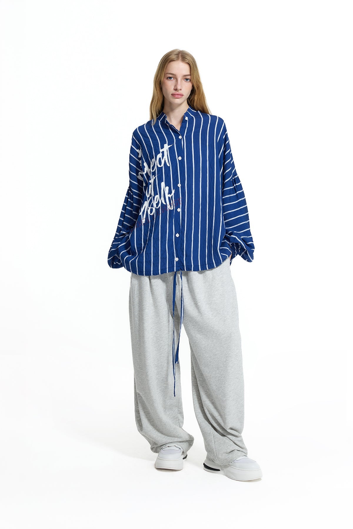 Grey Melange Pleated Detail Baggy Trousers 19041