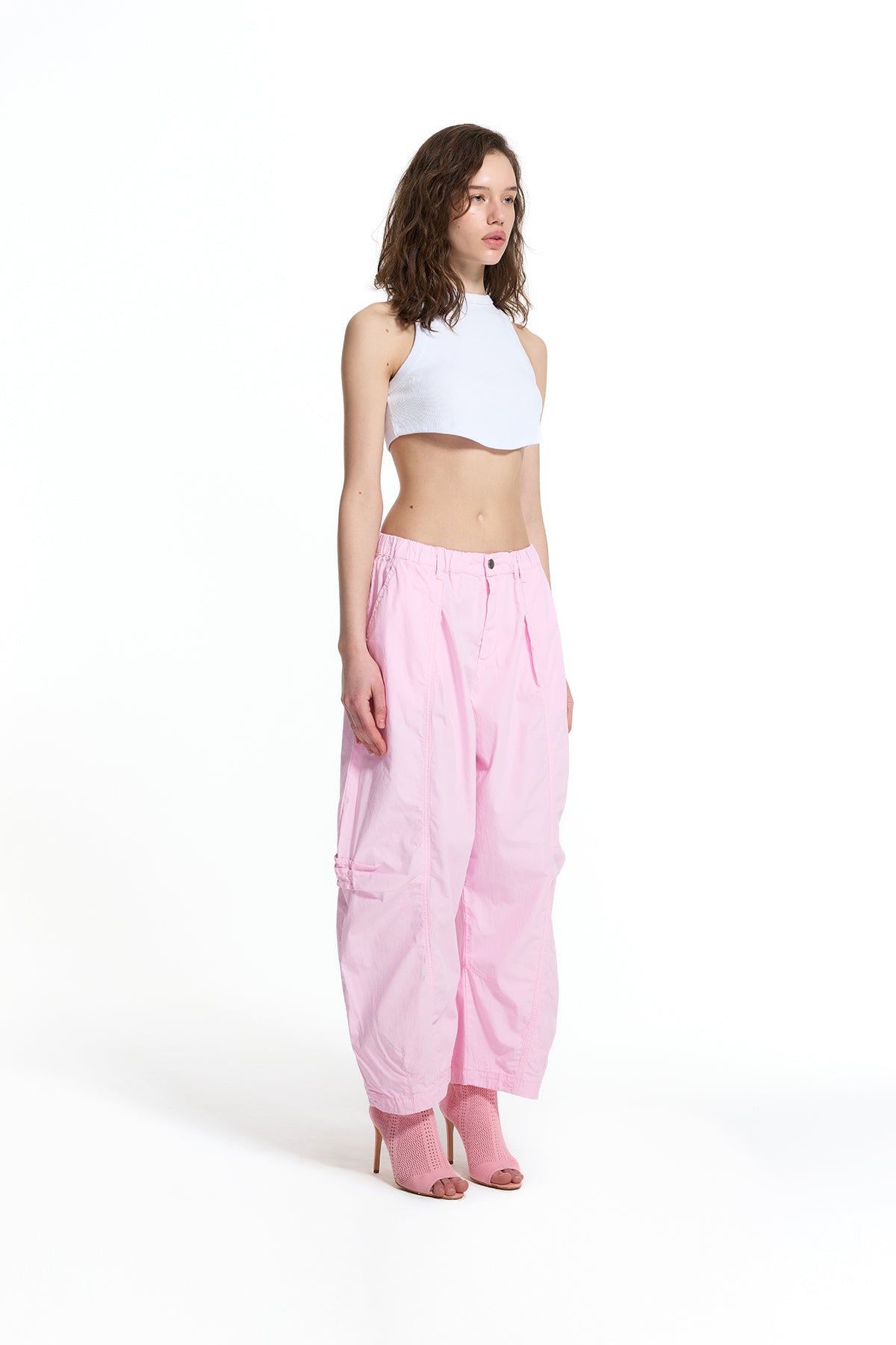 Pink Pleated Stitch Detail Baggy Trousers 19049