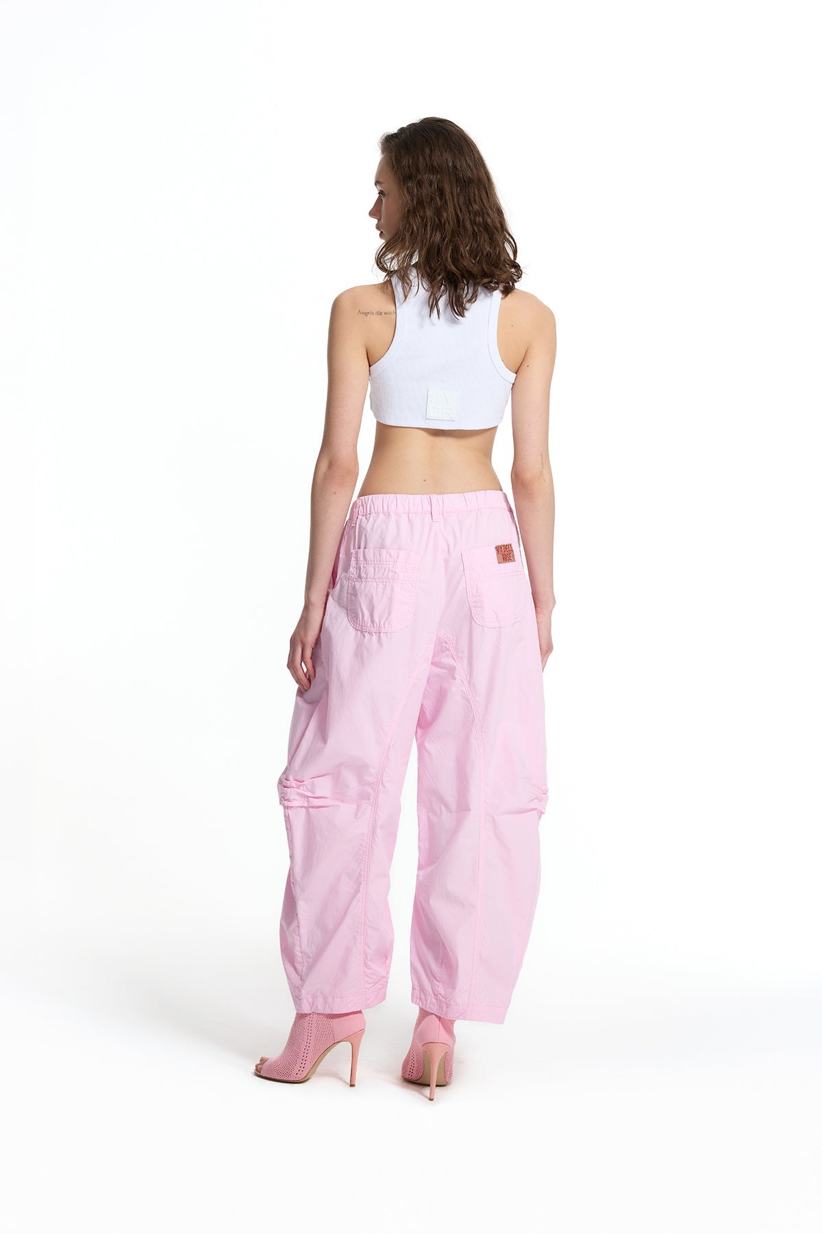 Pink Pleated Stitch Detail Baggy Trousers 19049