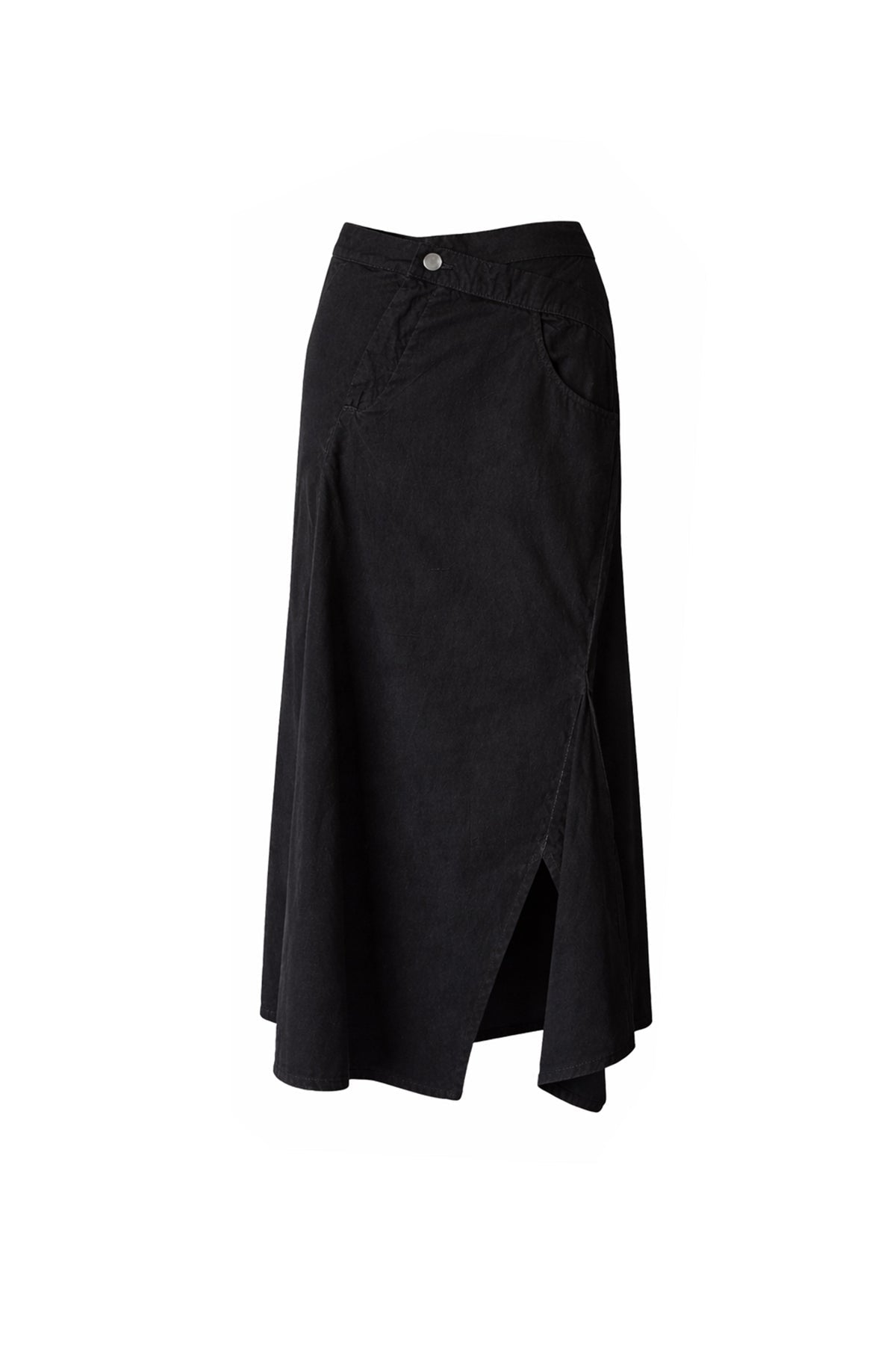 Black Asymmetric Slit Detailed Long Skirt 19051