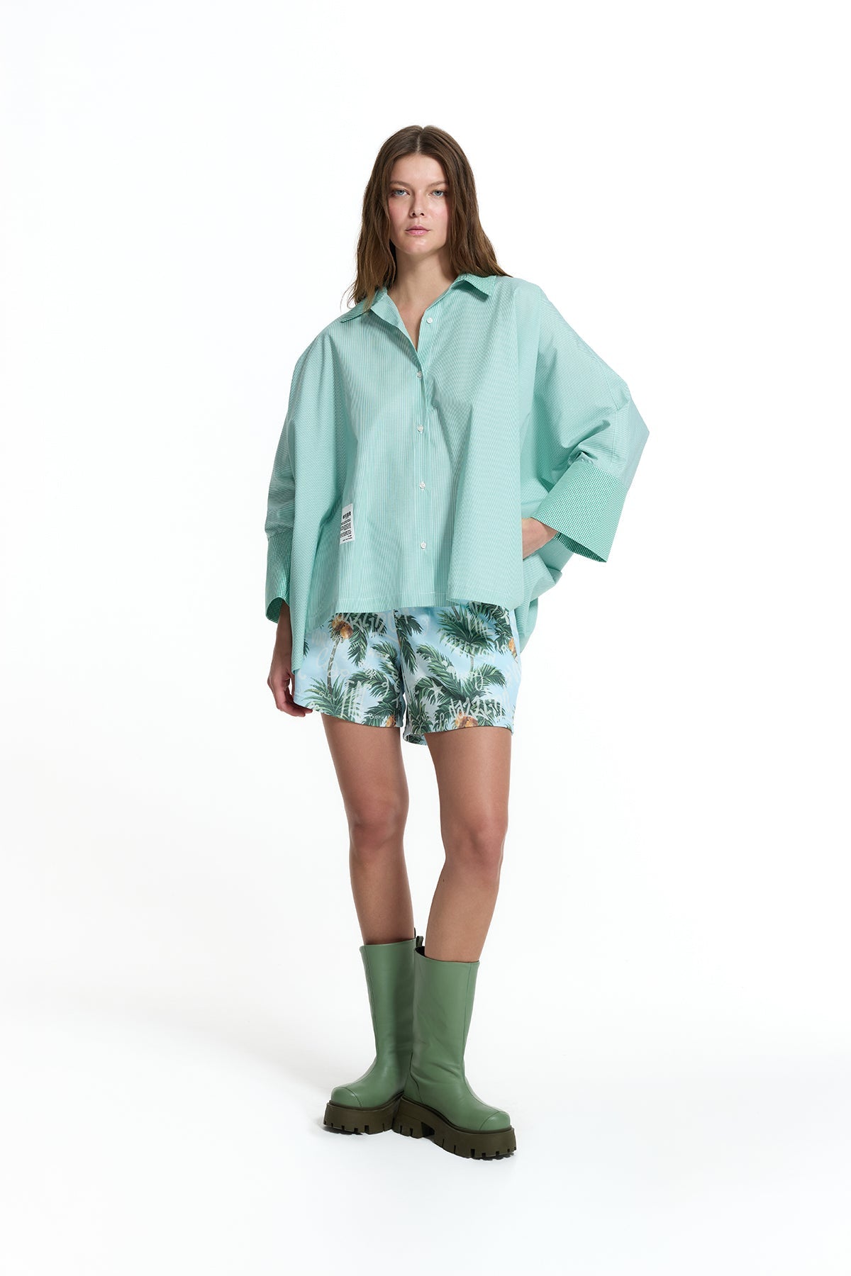 Green Back Print Relaxed Fit Tunic Shirt 19073