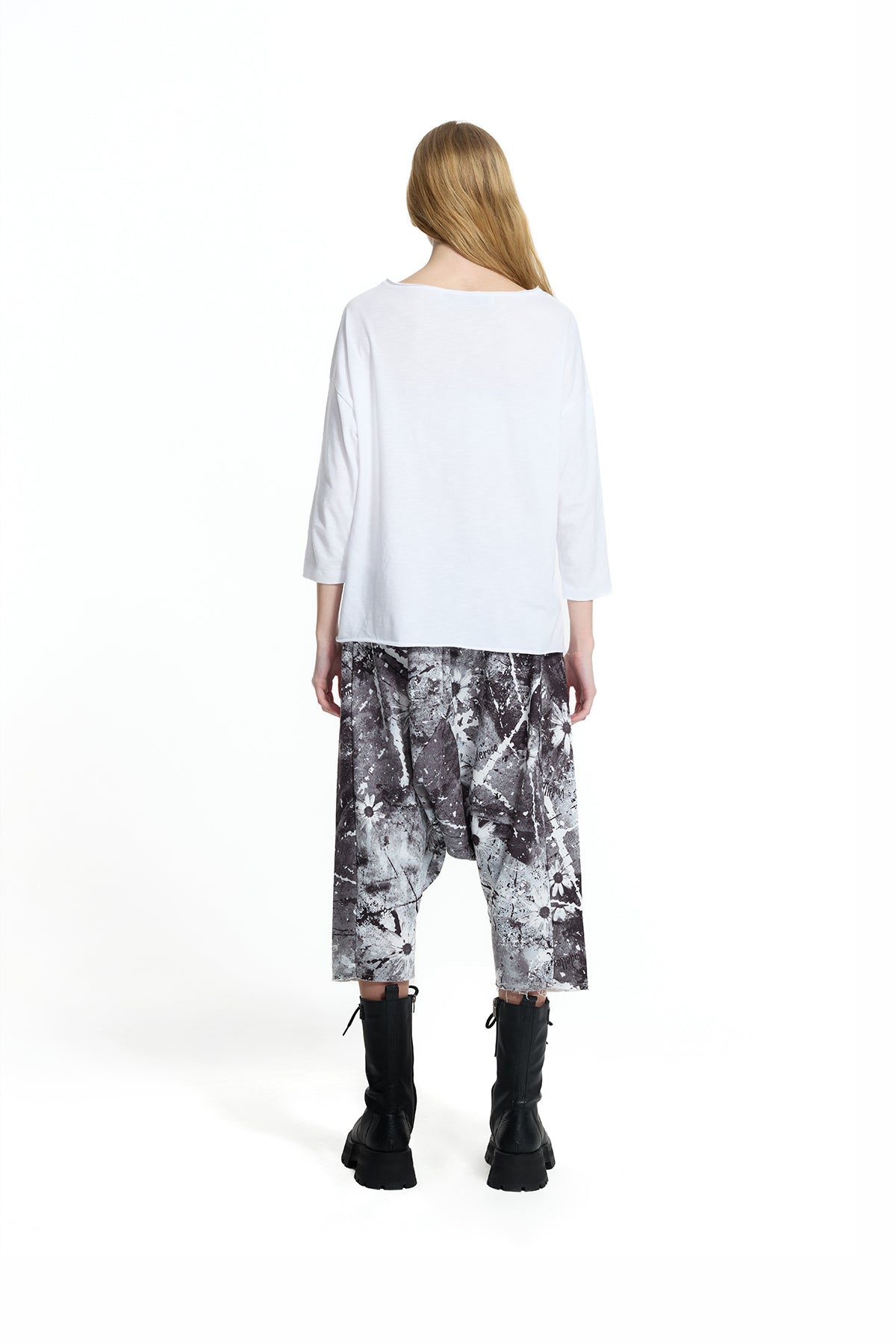 White Artistic Floral Panel Detail Oversize T-shirt 19083