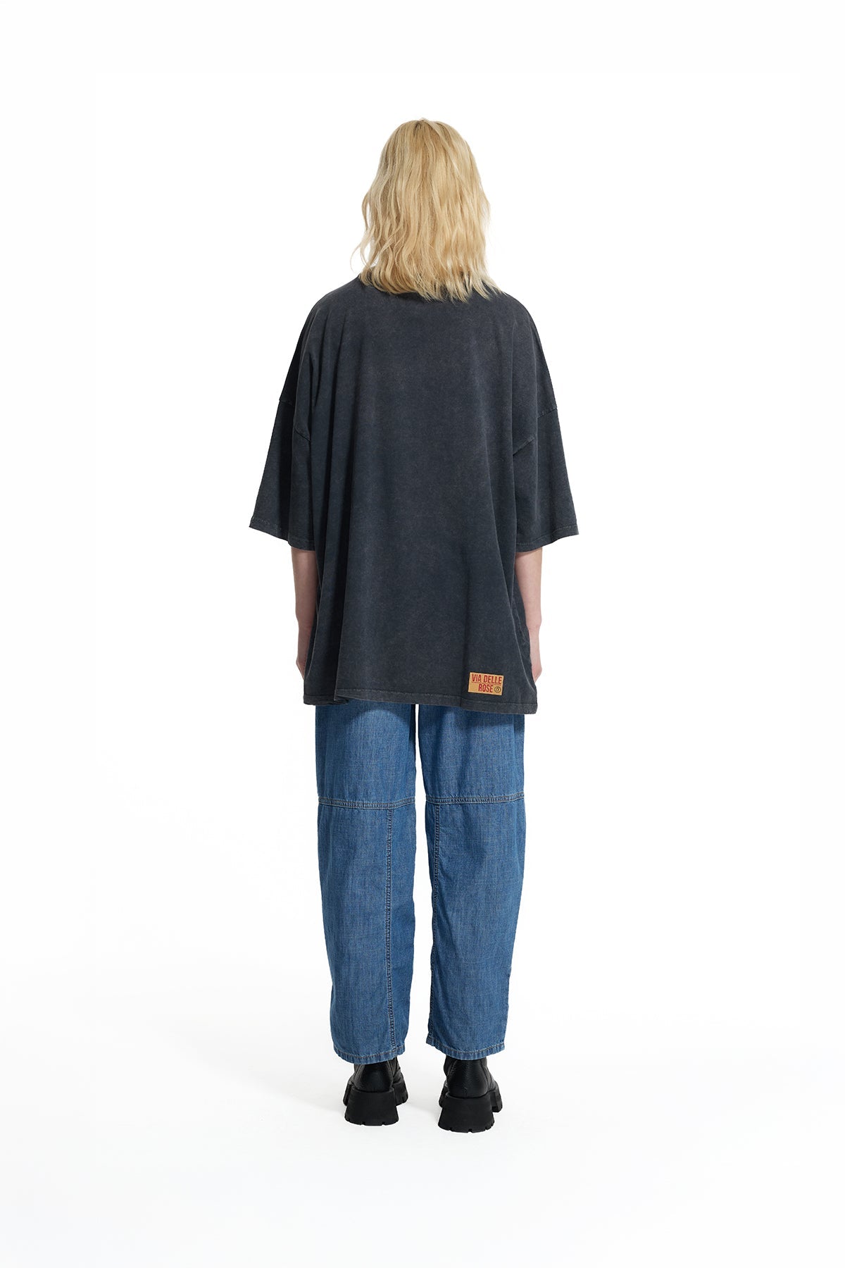 Black Graphic Print Washed Oversize T-shirt 19085