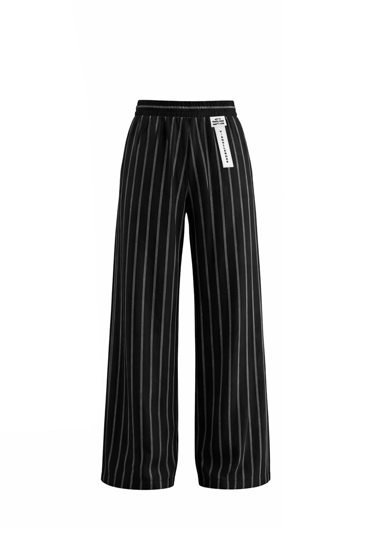 Black White Draped Striped Wide Leg Trousers 19087
