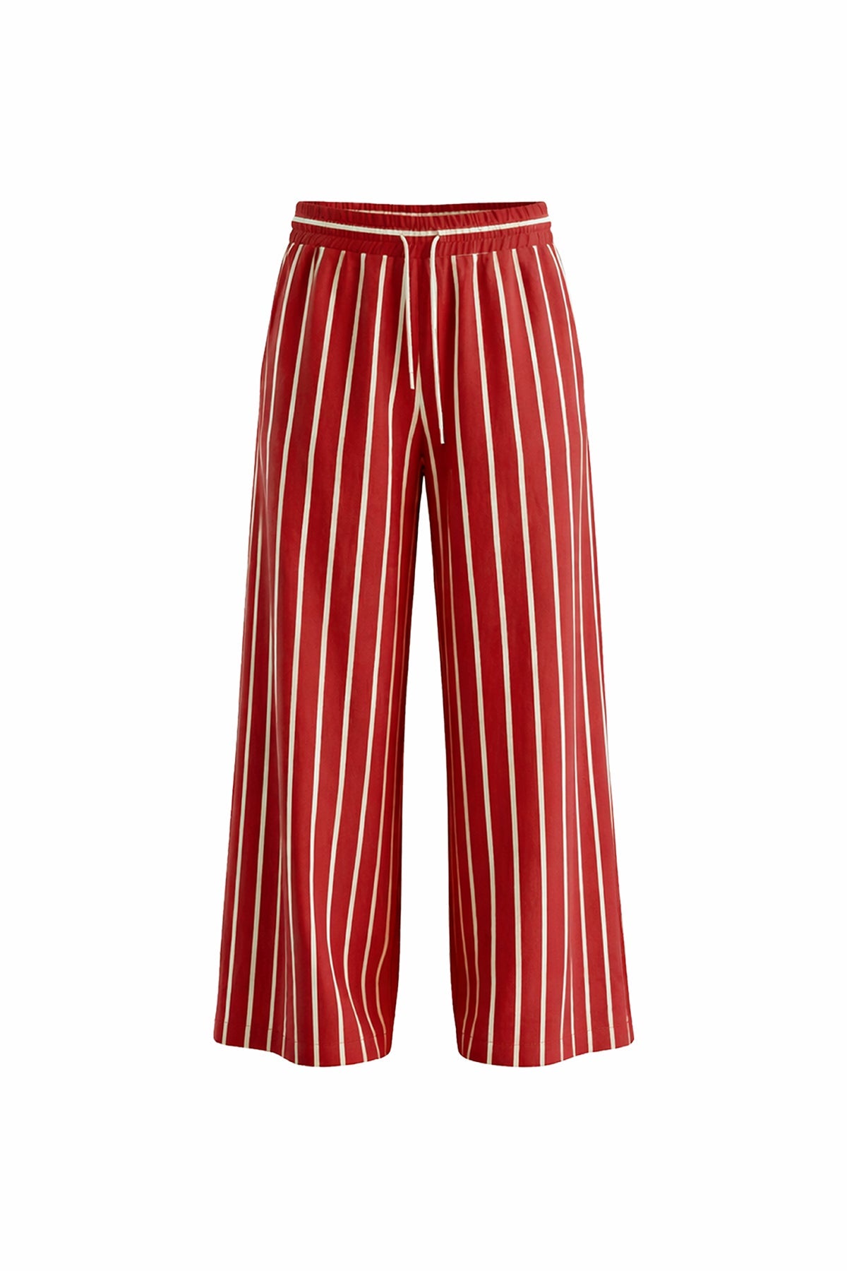 Red White Draped Striped Wide Leg Trousers 19087