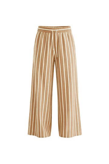 Cream White Draped Striped Wide Leg Trousers 19087