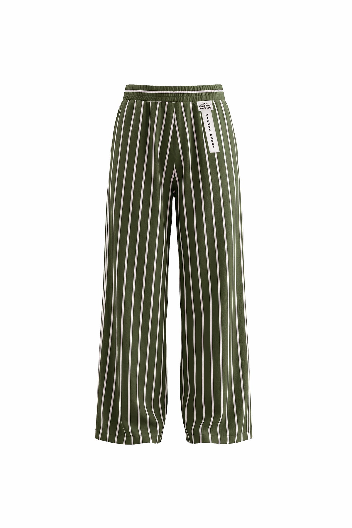 Khaki White Draped Striped Wide Leg Trousers 19087
