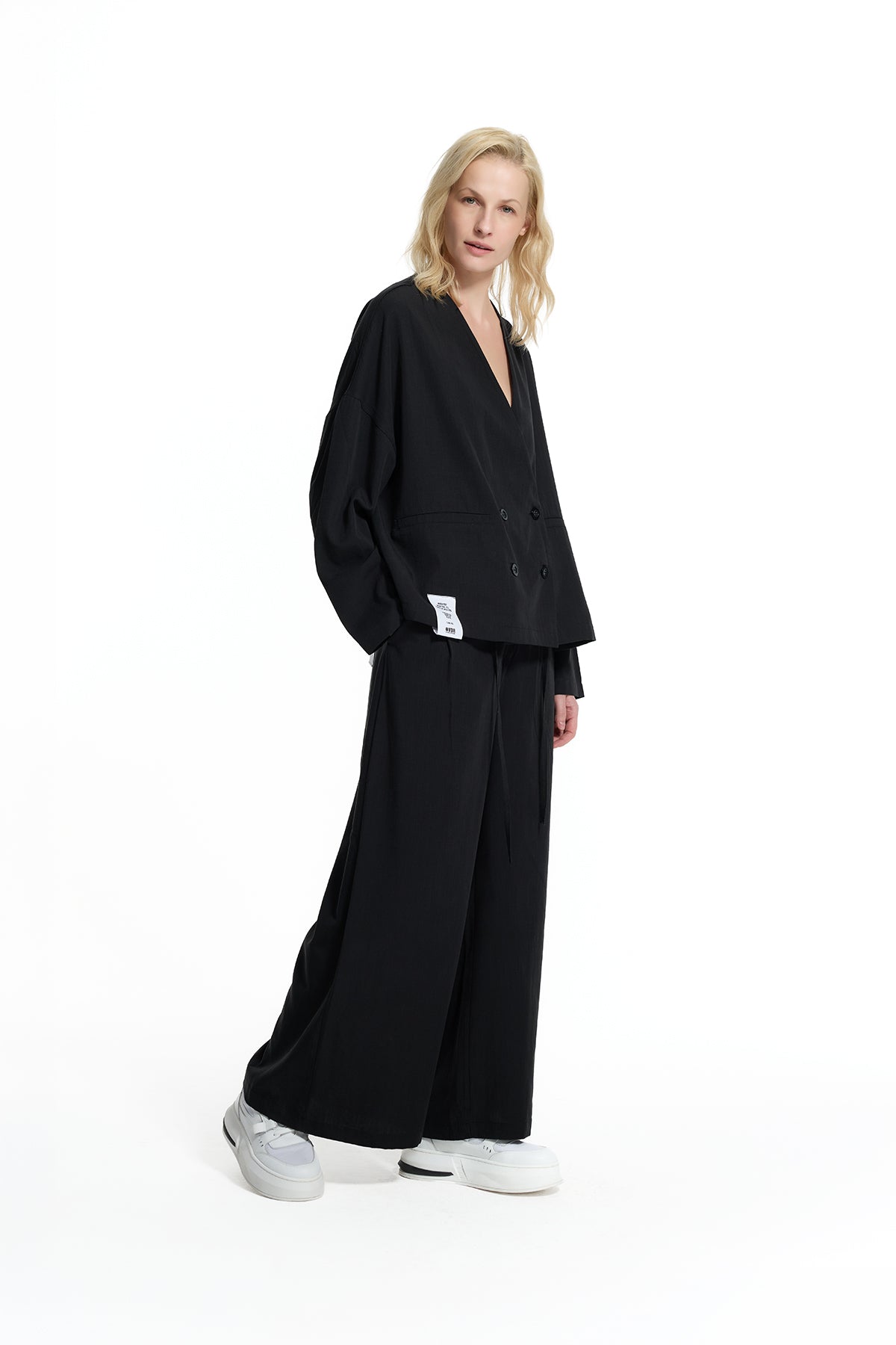 Black Cropped Double-breasted Modern Blazer Jacket 19097