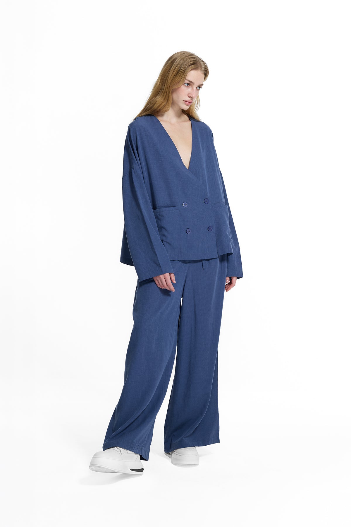 Cobalt Blue Cropped Double-breasted Modern Blazer Jacket 19097