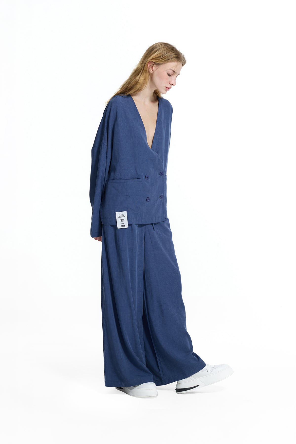 Cobalt Blue Cropped Double-breasted Modern Blazer Jacket 19097