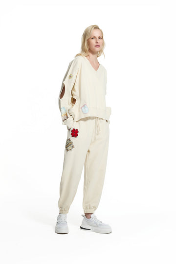 Cream Patch Detail Jogger Trousers 19098