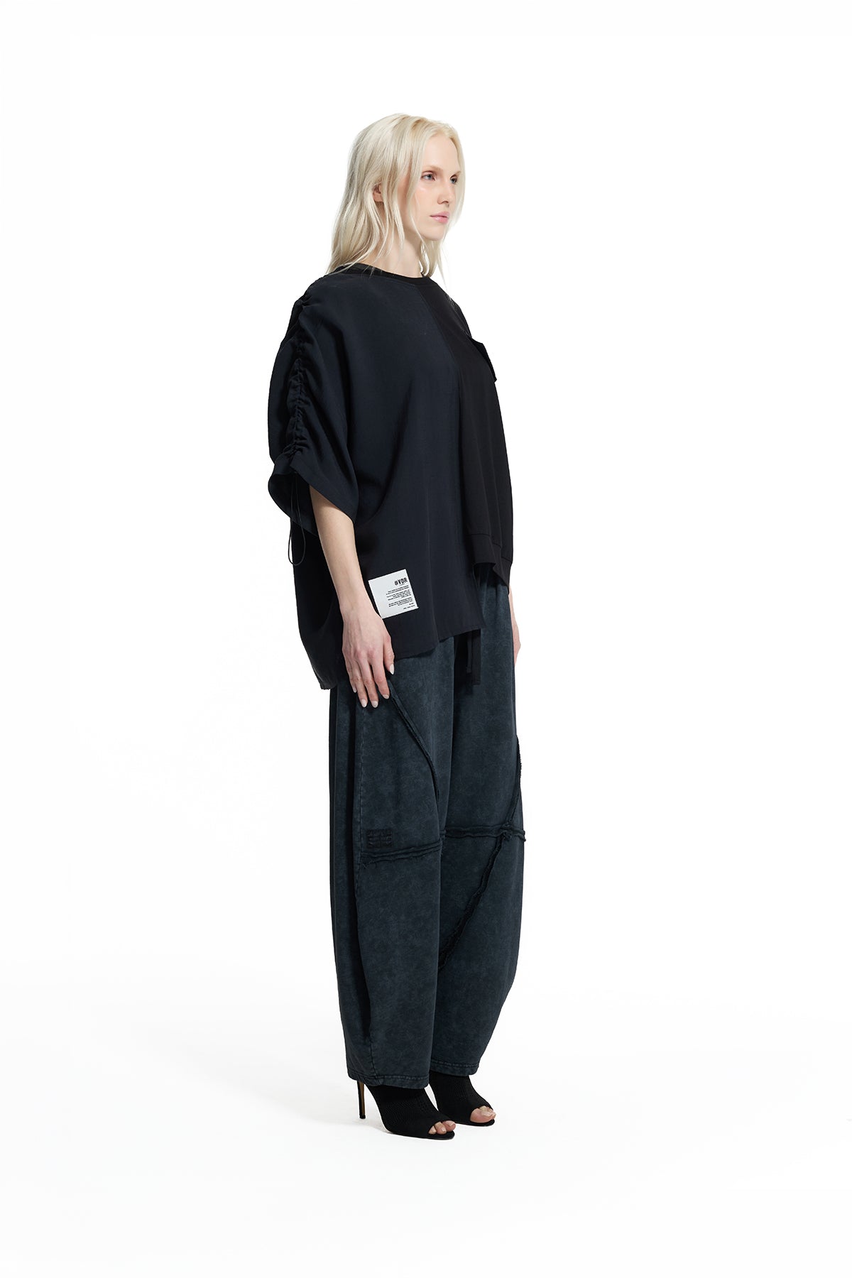 Black Asymmetric Pocket Detail Blouse 19104