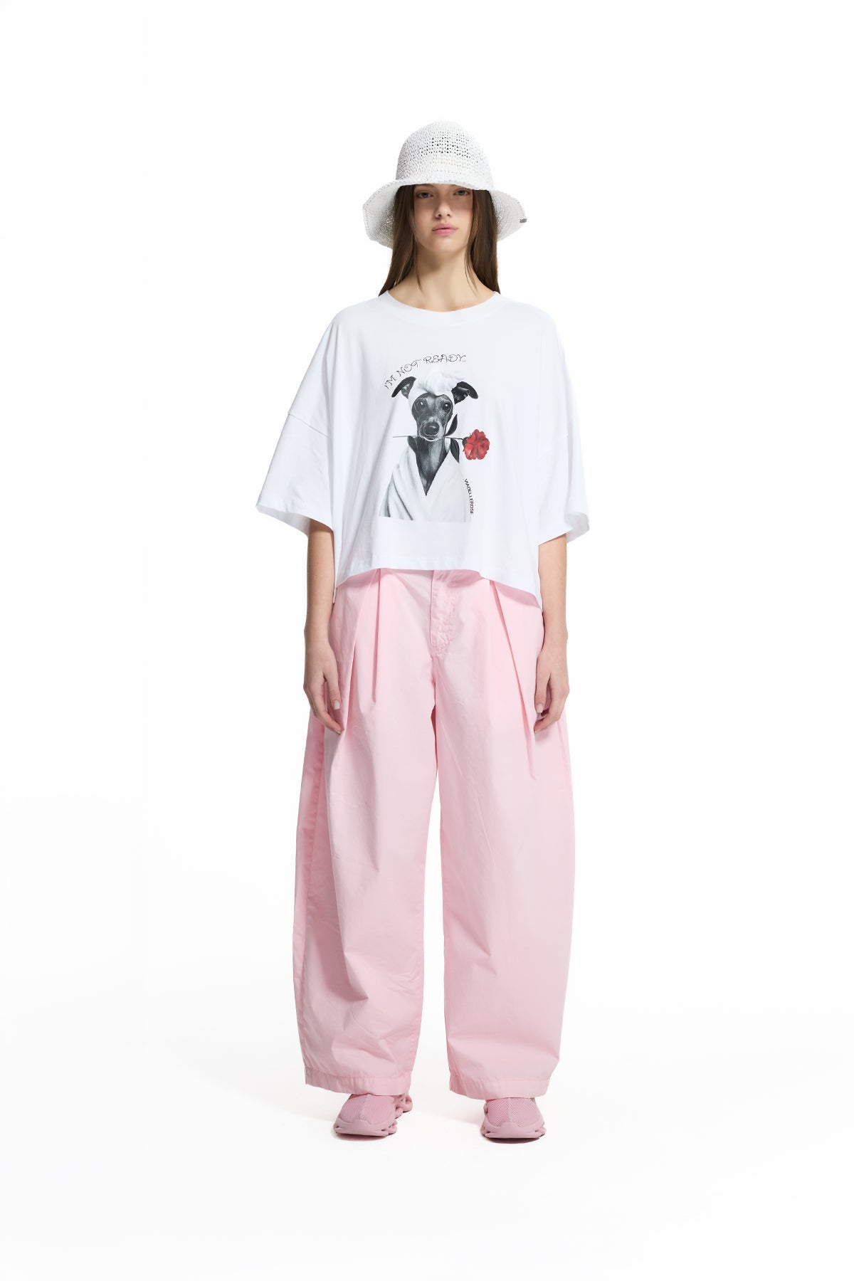 White Graphic Print Crop T-shirt 19106