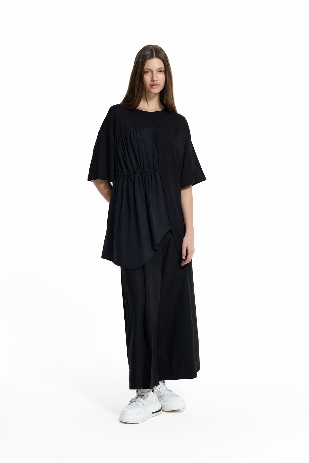 Black Asymmetric Draped T-shirt 19112