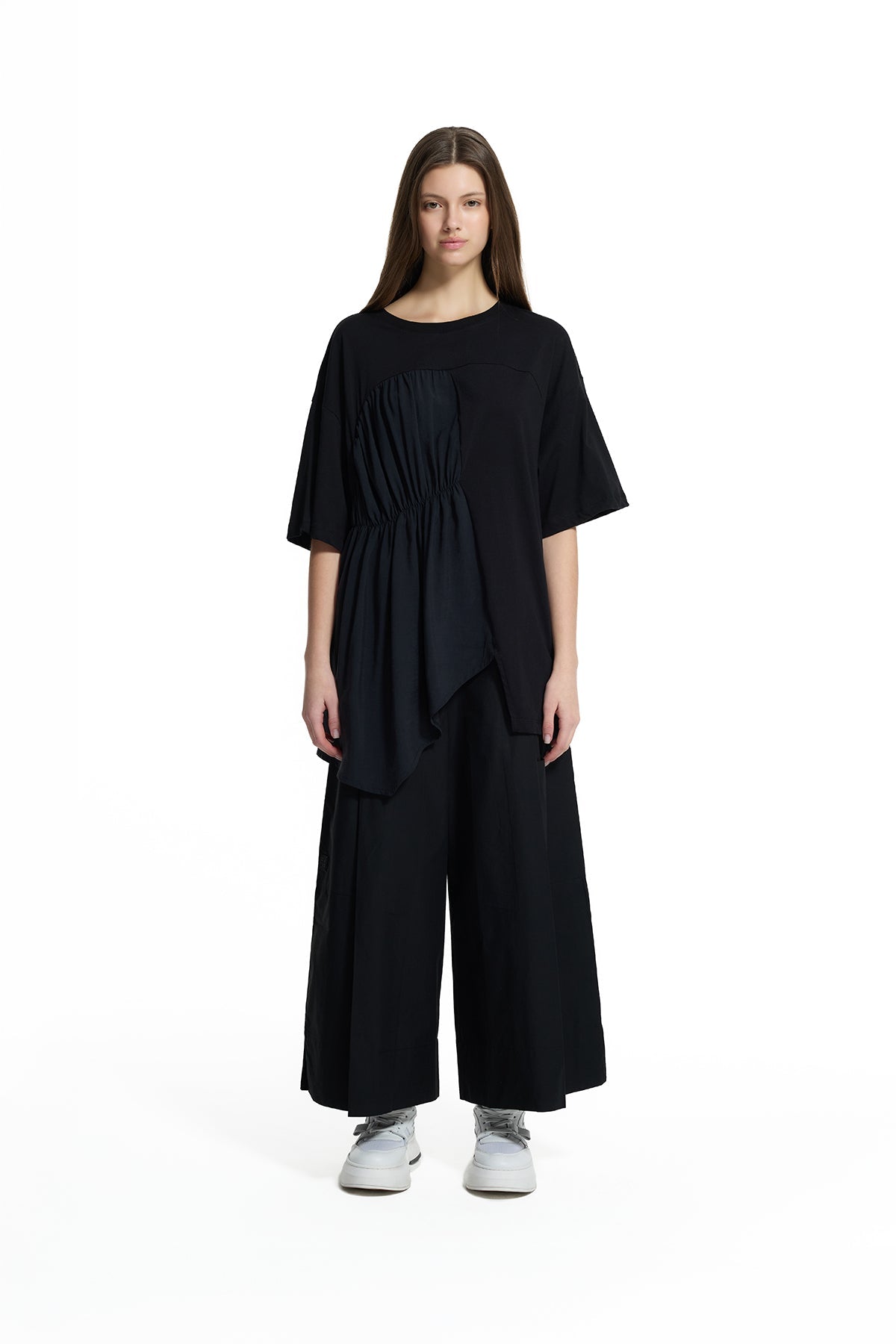 Black Asymmetric Draped T-shirt 19112