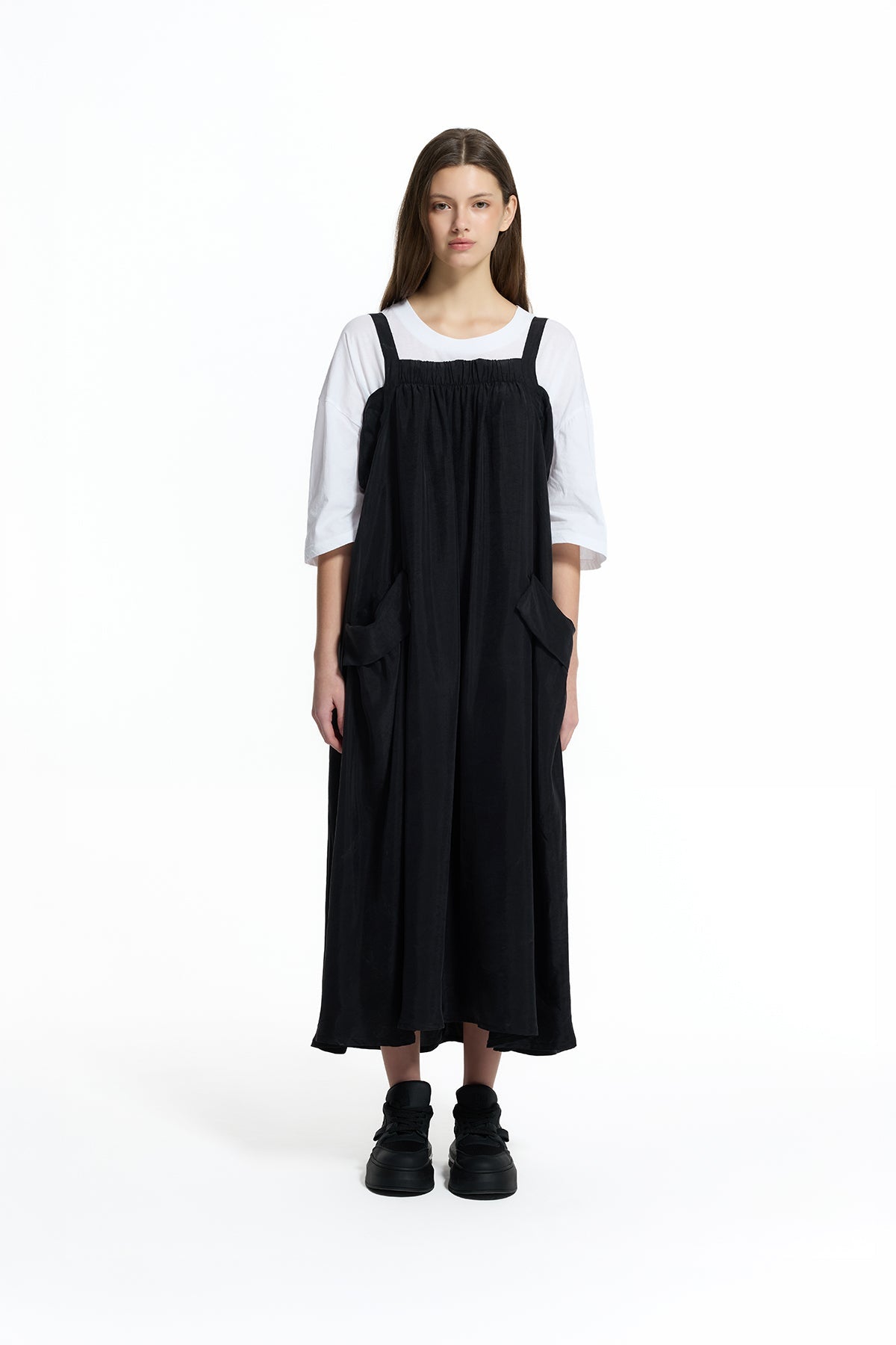 Black Elastic Bust Cargo Dress 19139