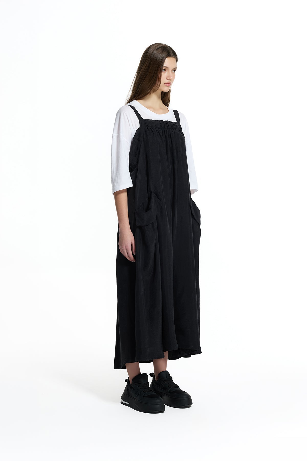 Black Elastic Bust Cargo Dress 19139