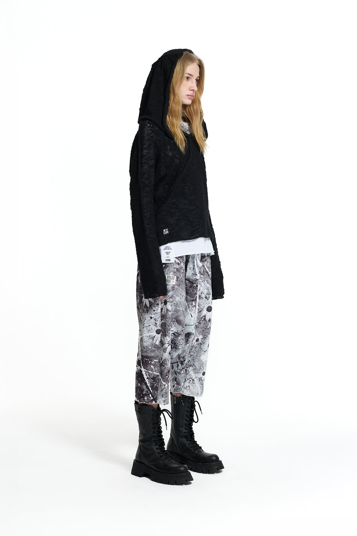 Black Hooded Seam Detail Knit Sweater 19163