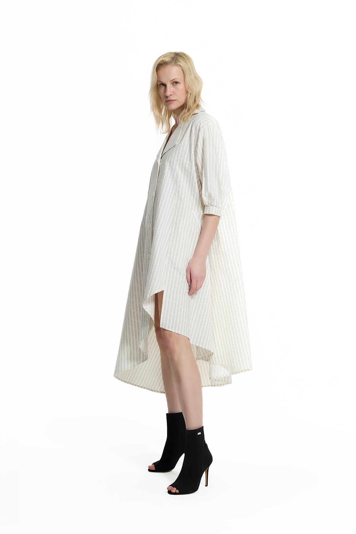 Cream Striped Asymmetric Midi Dress 19181