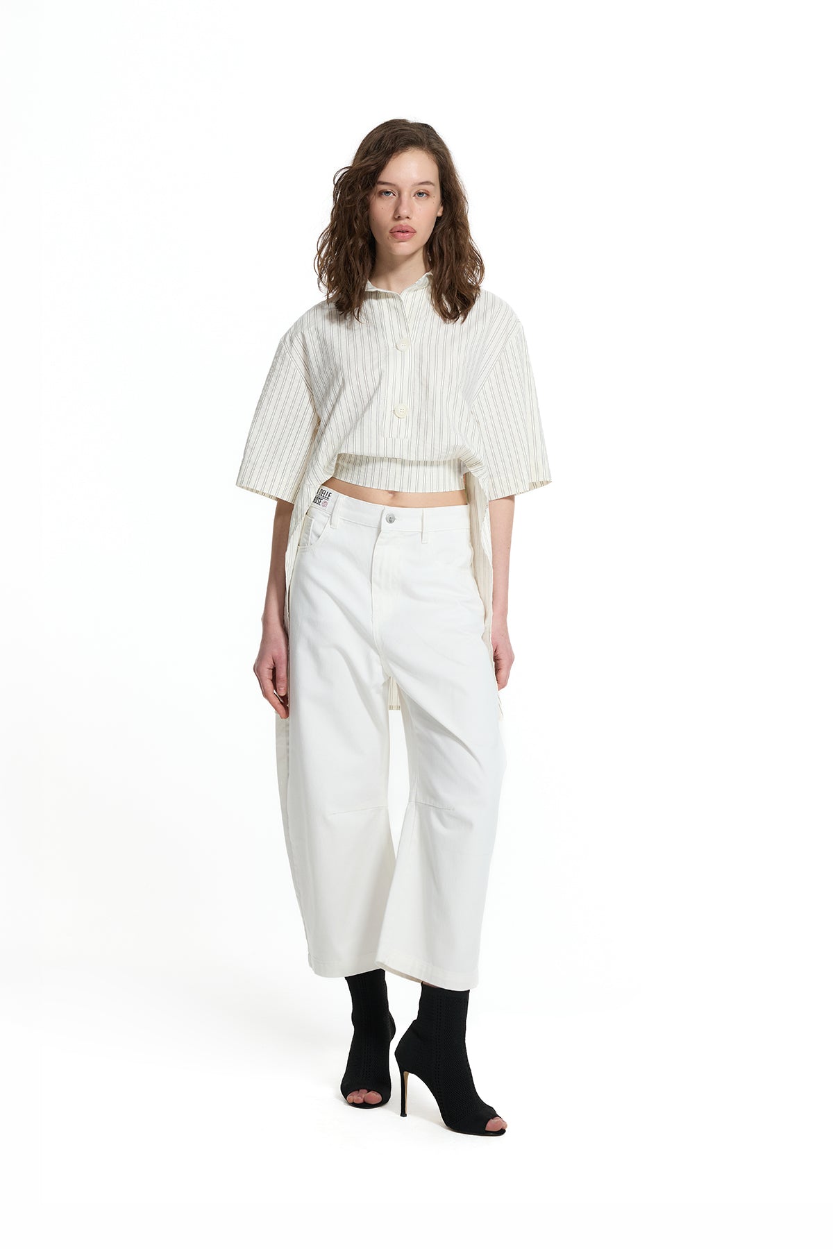 Cream Belt Detail Asymmetric Printed Shirt 19182
