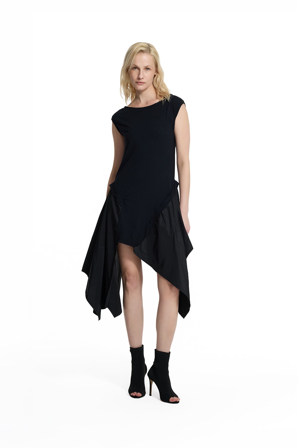 Black Asymmetric Layered Midi Dress 19191