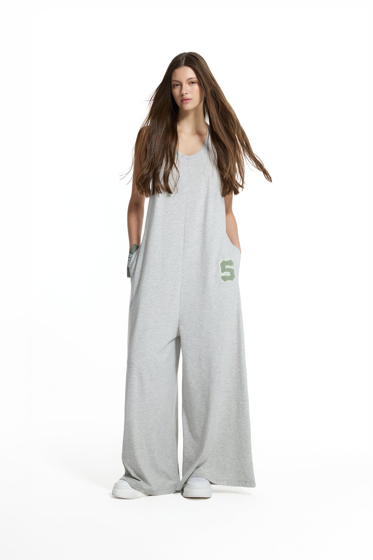 Grey Melange Wide Leg Relaxed Fit Jumpsuit 19195