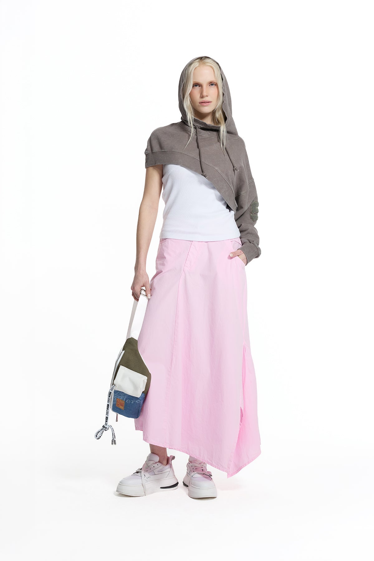 Mink Beige Asymmetric One Sleeve Sweatshirt 19197