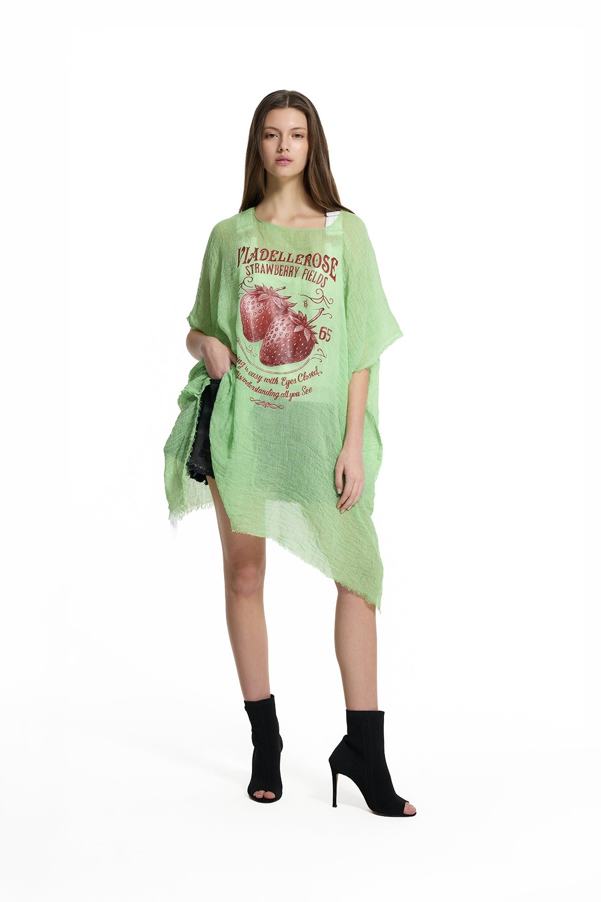 Pistachio Green Strawberry Print Oversize Pareo 19212