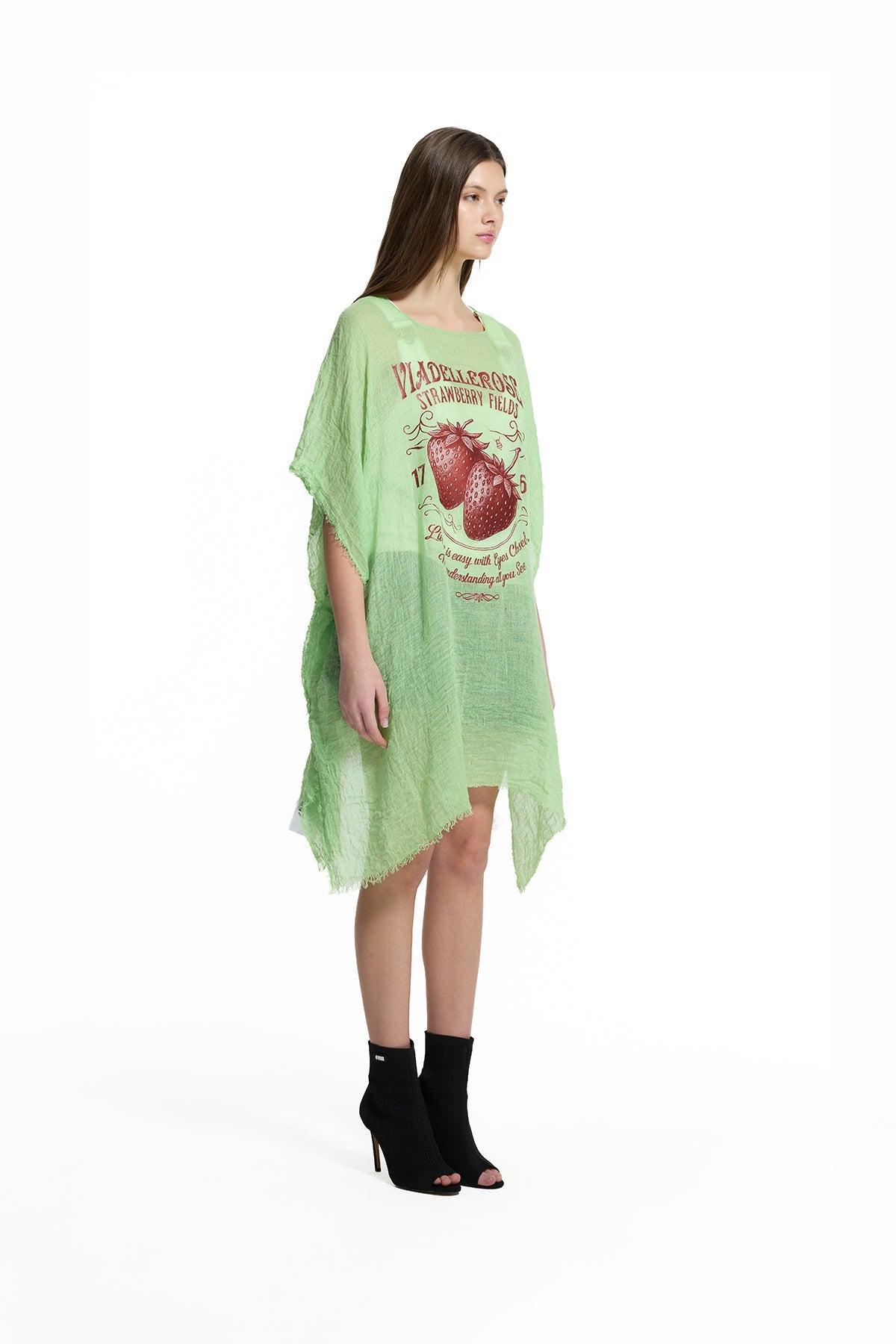 Pistachio Green Strawberry Print Oversize Pareo 19212