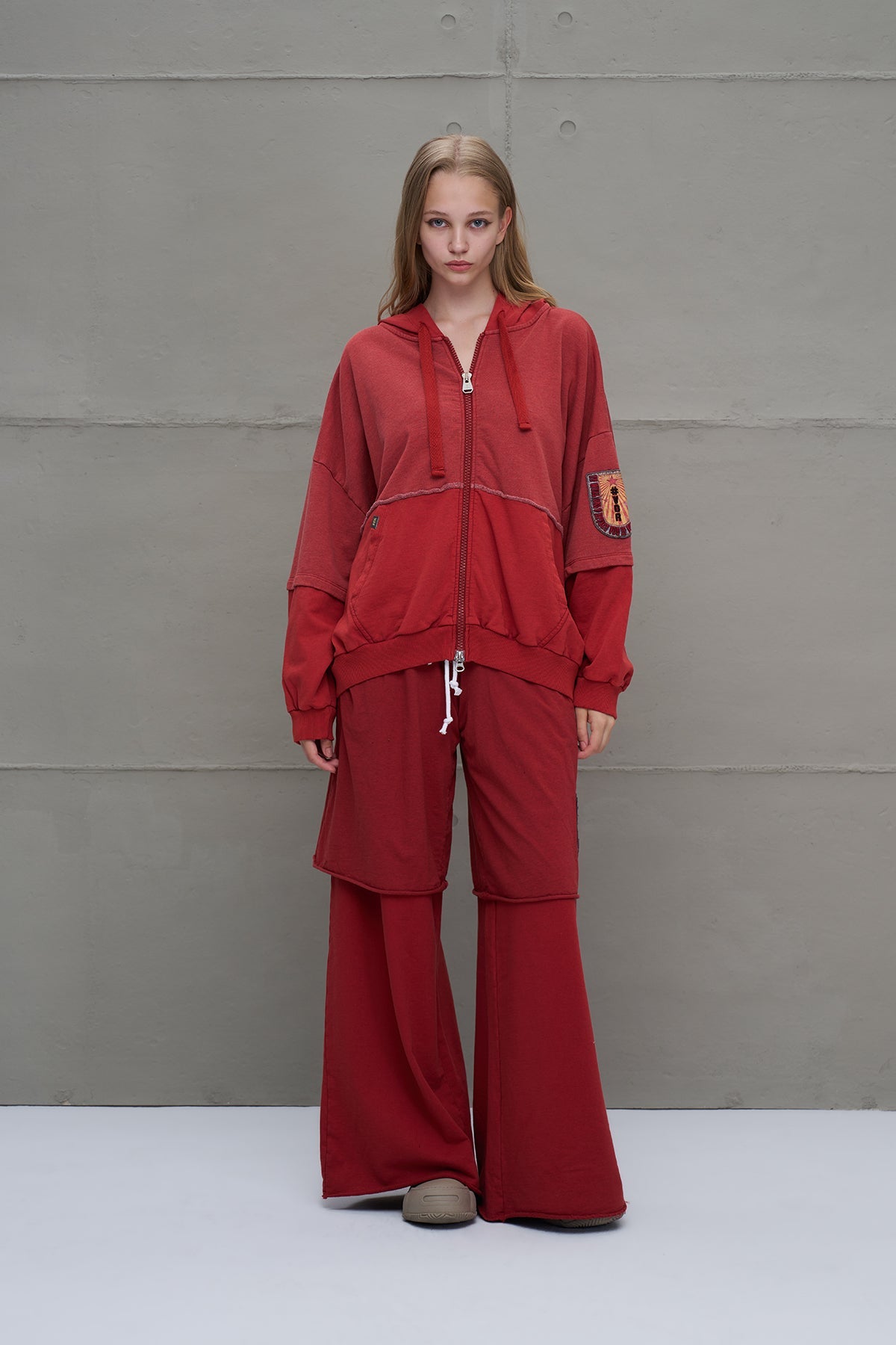 Maroon Wide-leg Oversized Trousers 18040