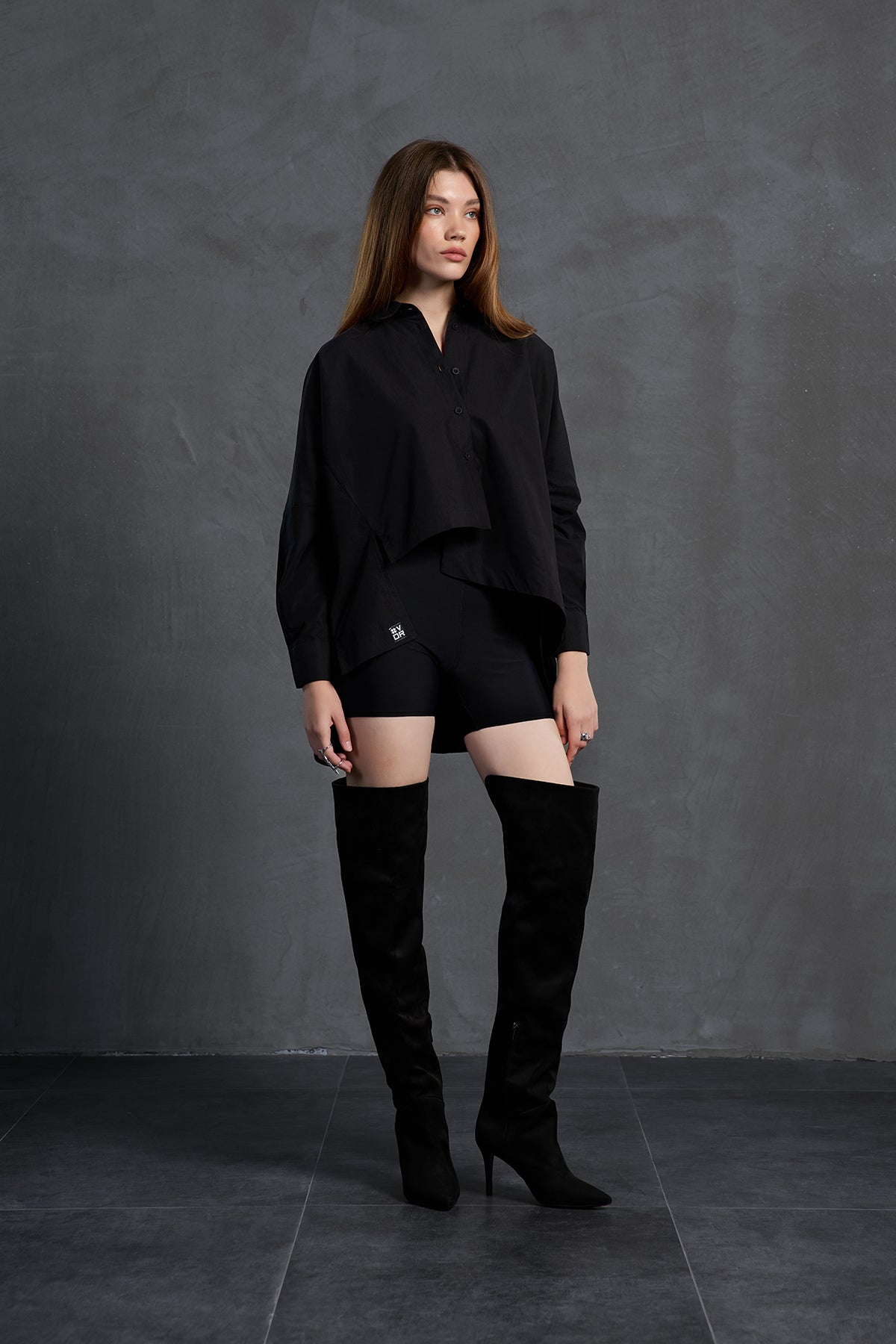 Black Asymmetric Oversized Poplin Shirt 18049