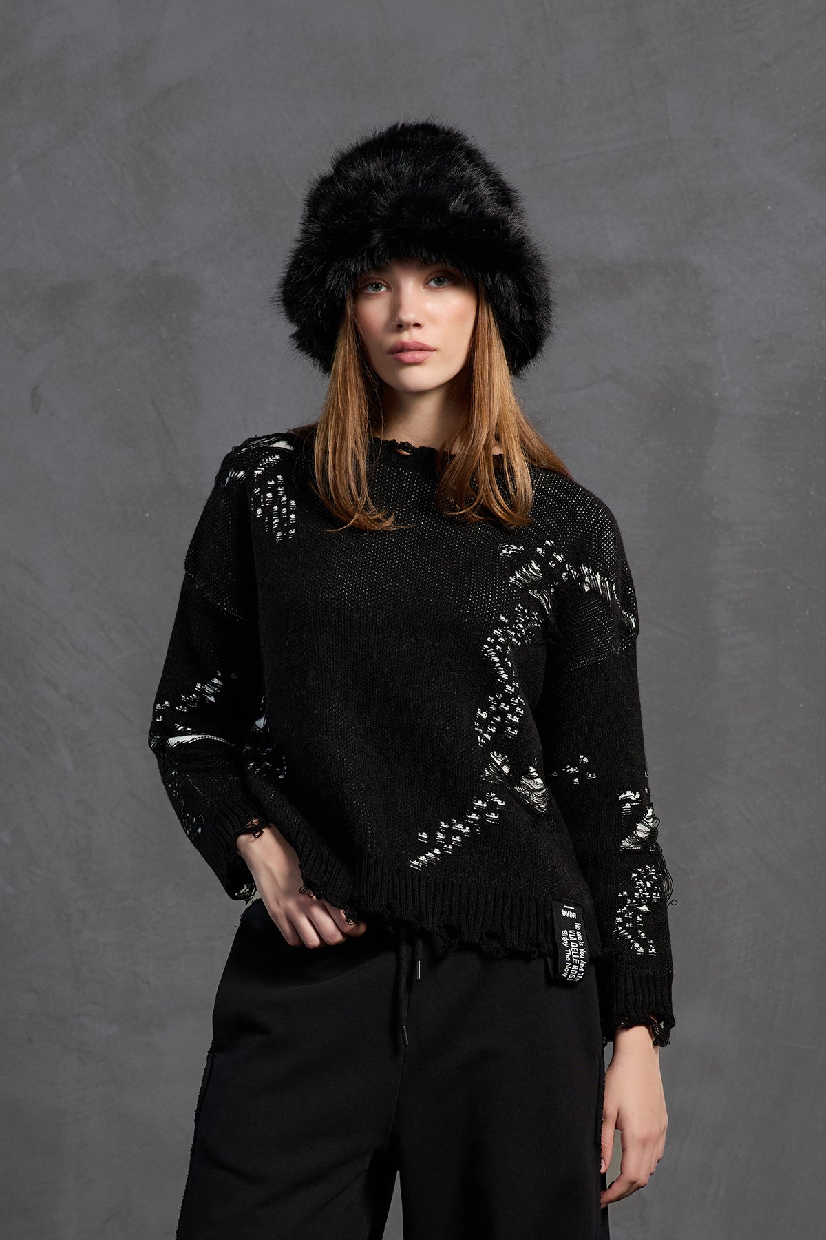 Black Off White Oversized Knit Sweater 18051