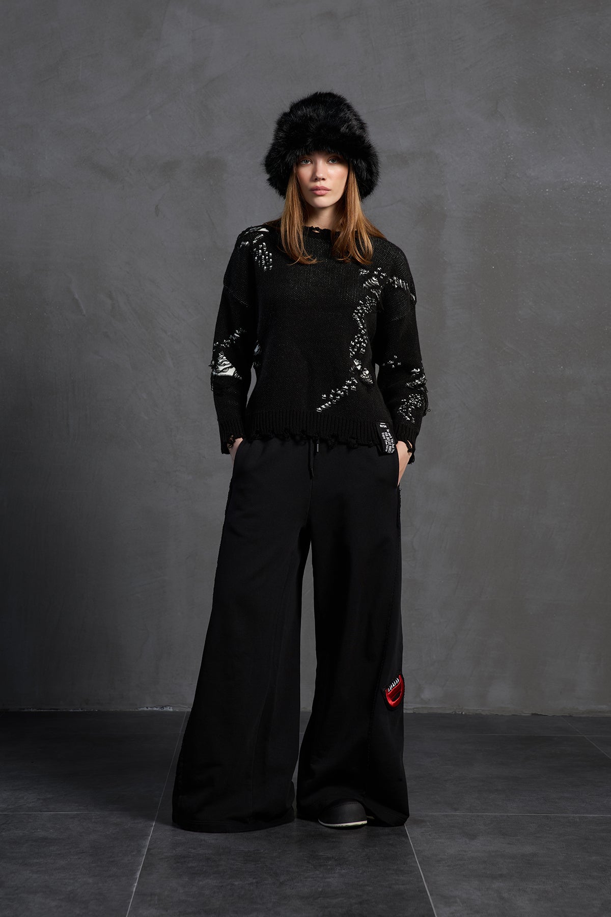 Black Off White Oversized Knit Sweater 18051