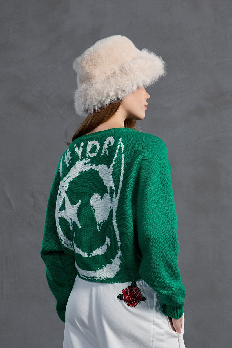 Black Printed Oversize Knit Sweater 18057