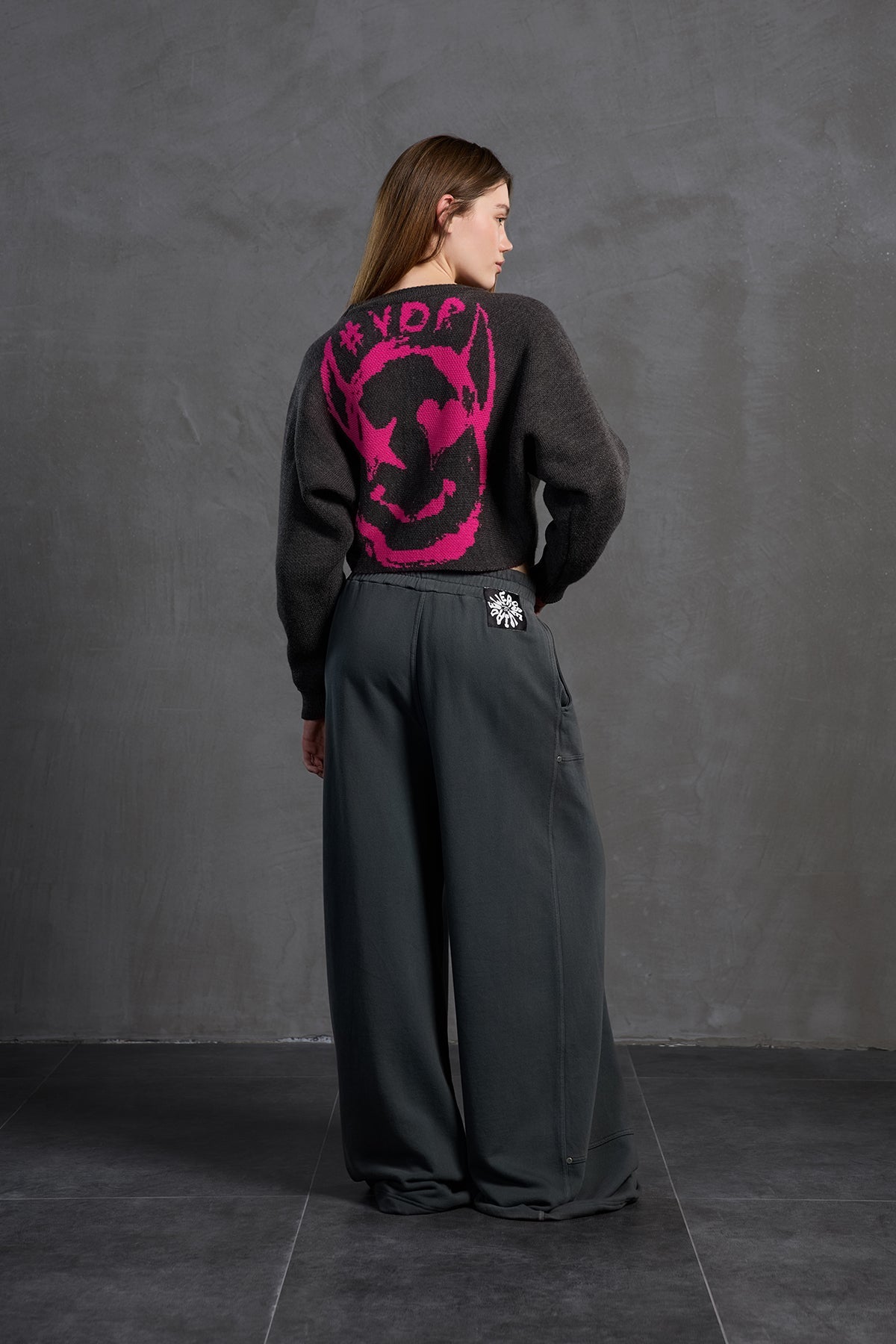 Anthracite Boat Neck Text Print Knit Sweater 18053