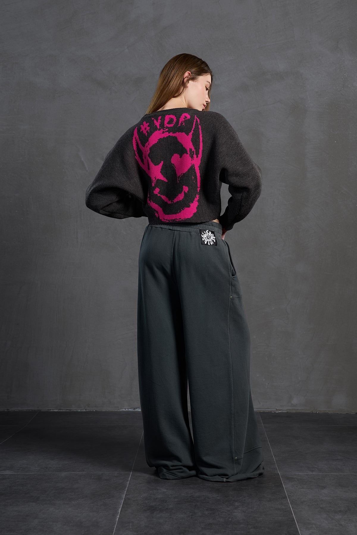 Anthracite Boat Neck Text Print Knit Sweater 18053