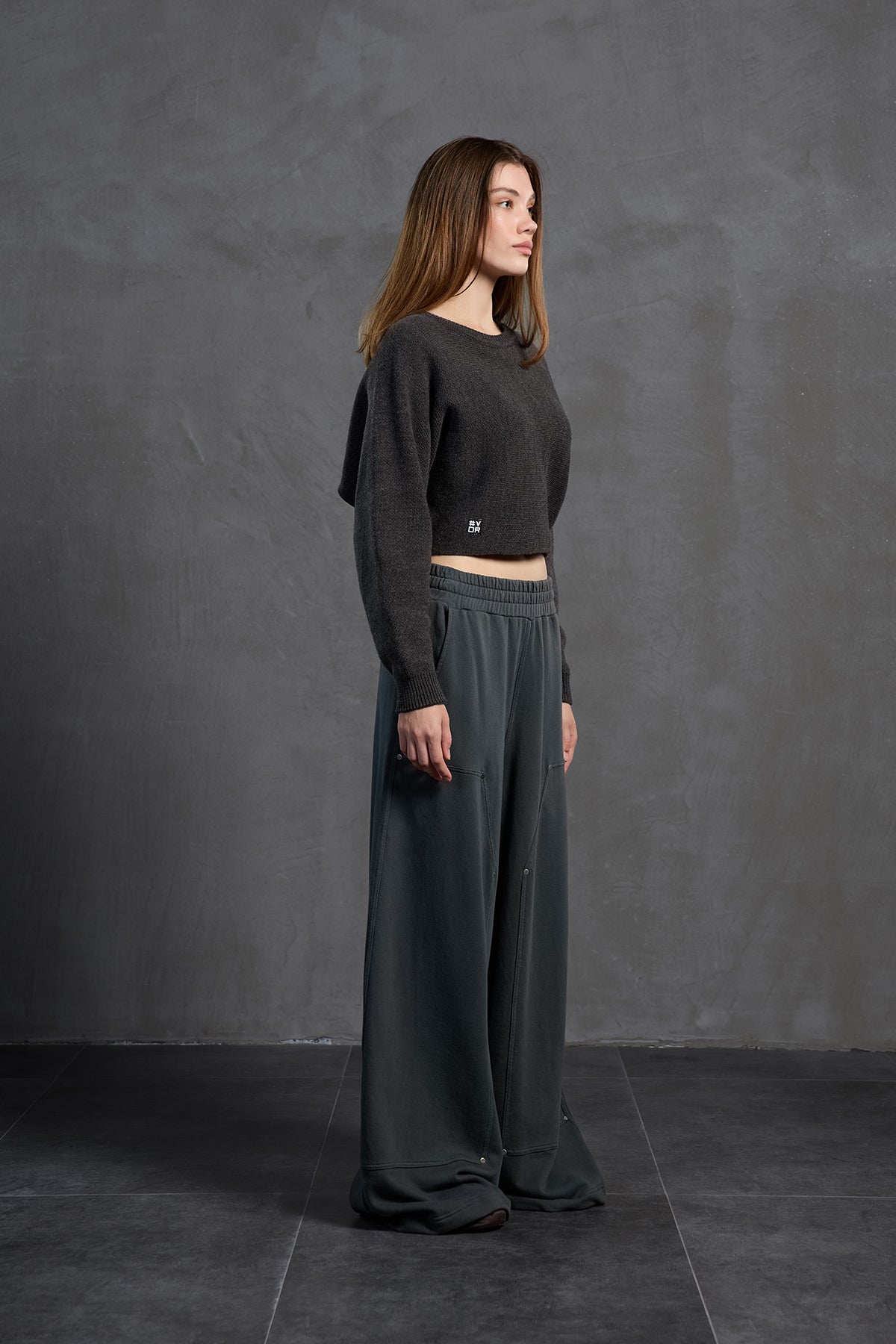 Anthracite Boat Neck Text Print Knit Sweater 18053