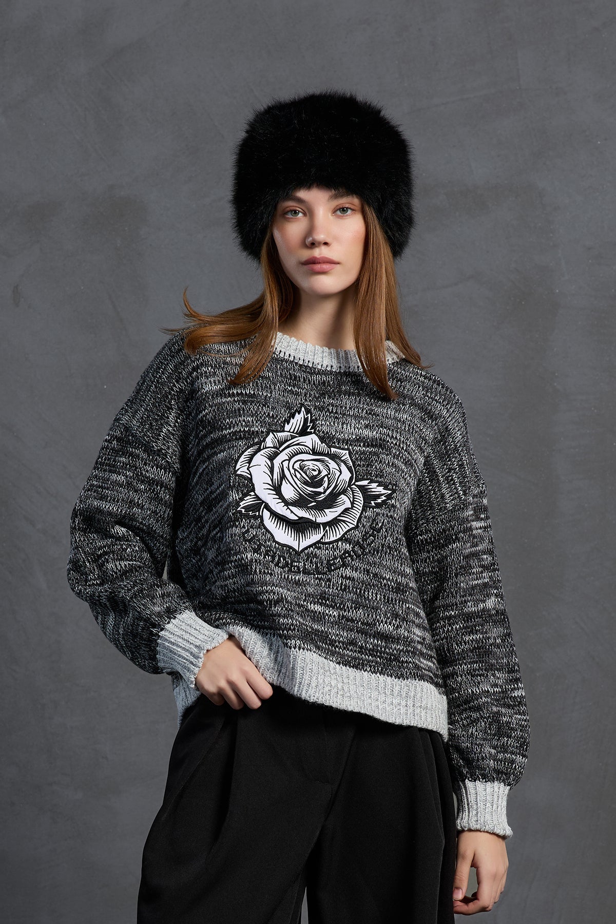 Black White Oversized Knit Sweater 18054