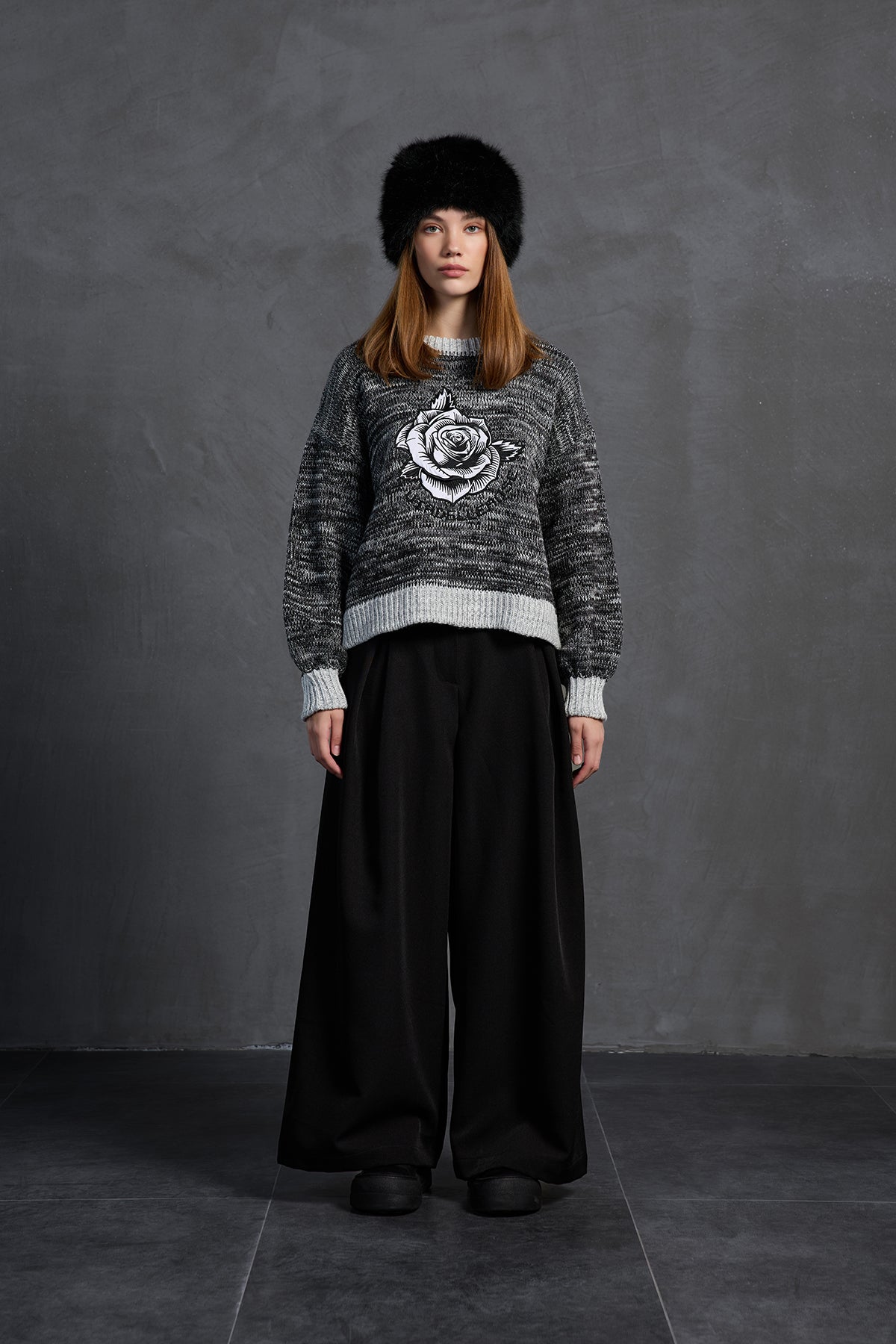 Black White Oversized Knit Sweater 18054